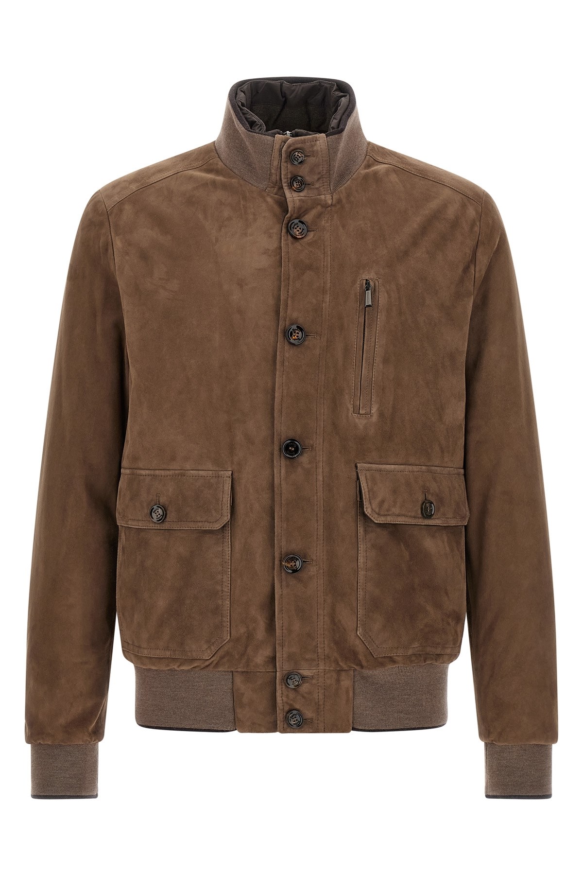 Moorer Buttoned High Neck Jacket In Animal Print