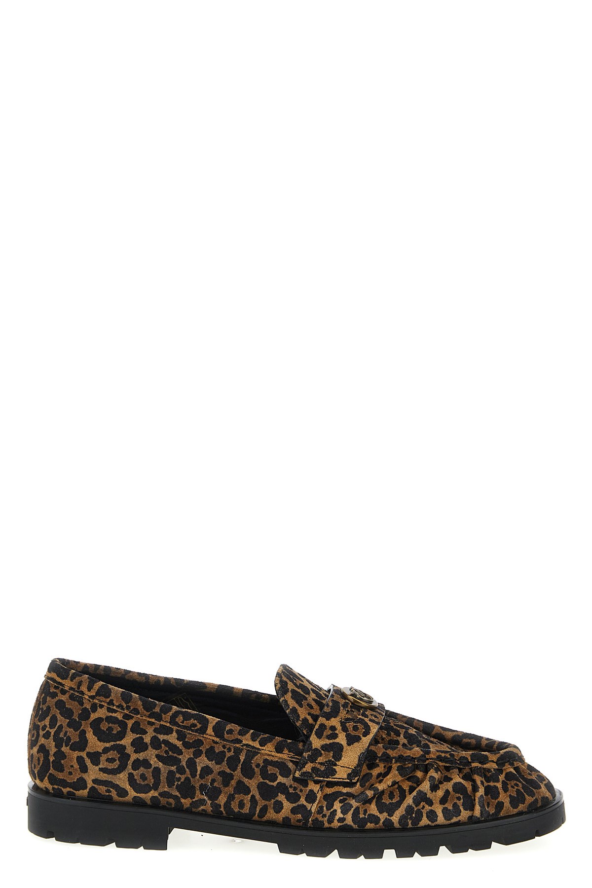 Pinko Brown Loafers With Leopard Print And Logo Plaque In Leather Woman In Brown