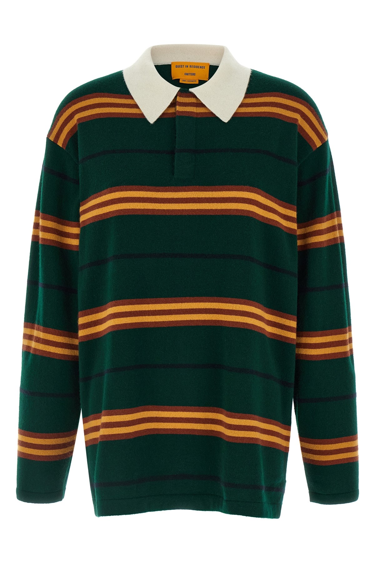 Guest In Residence Striped Rugby Sweater With Classic Collar And Luxurious Cashmere In Multi