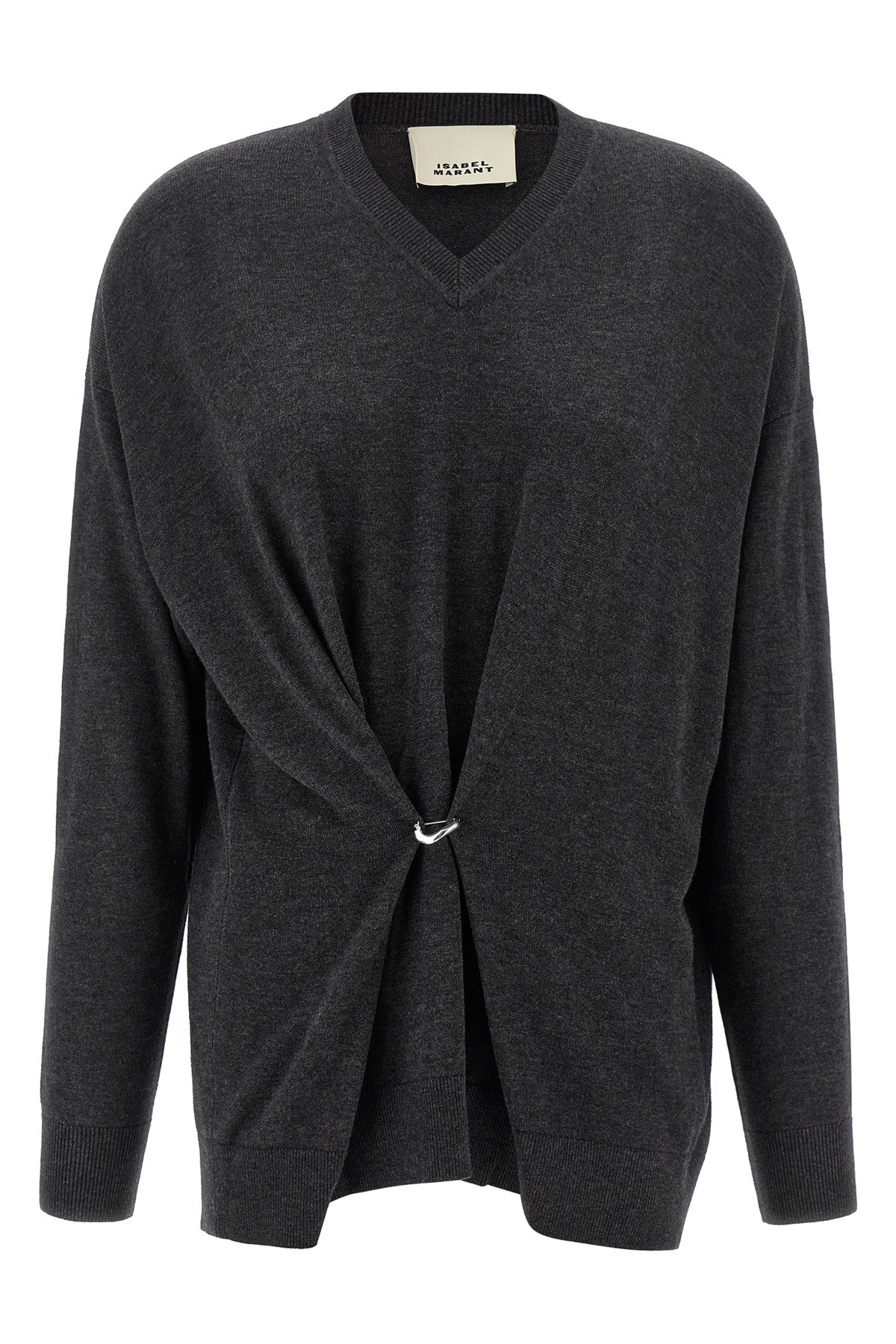 Isabel Marant Women Grey V-neck Sweater With Ring Detail At The Waist In Fabric Woman In Black