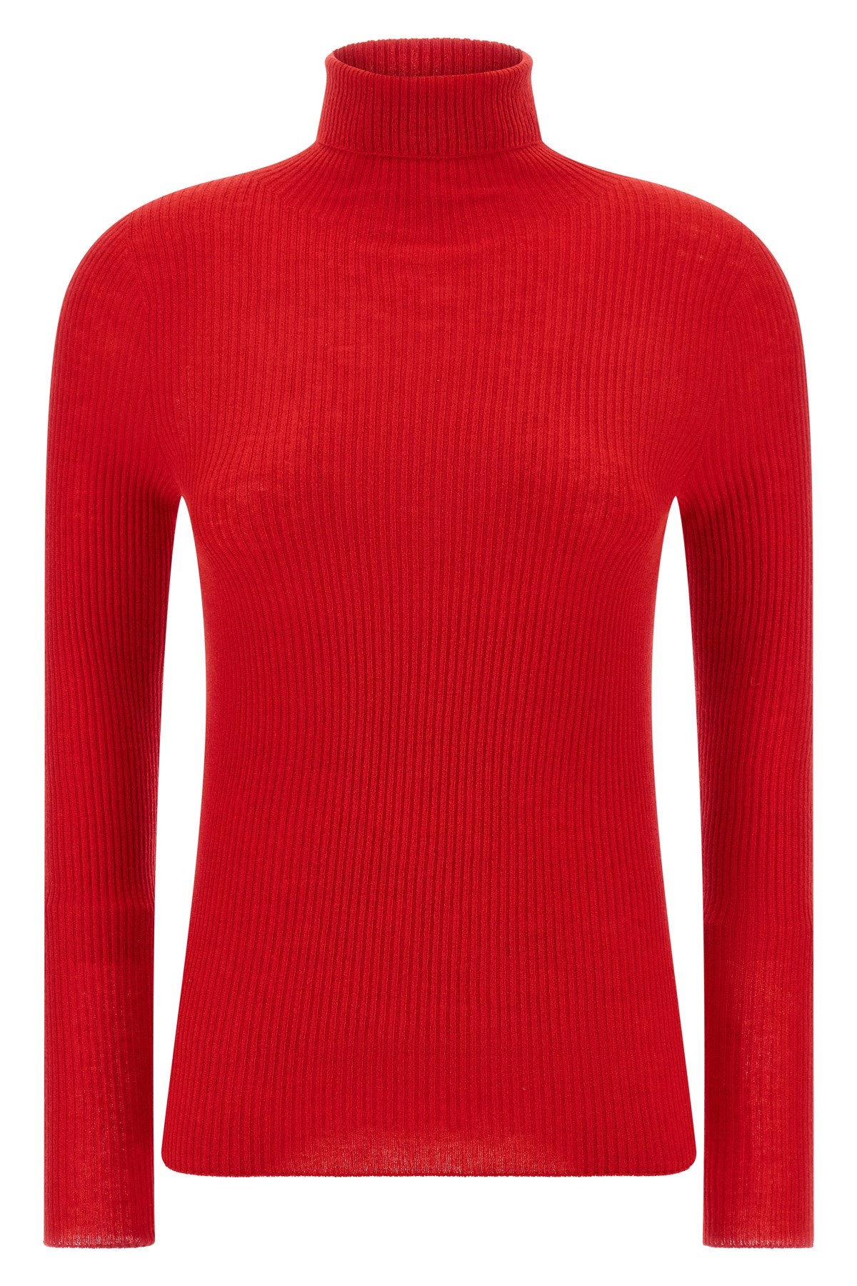 Fabiana Filippi Ribbed Virgin Wool And Silk Turtleneck Sweater In Red