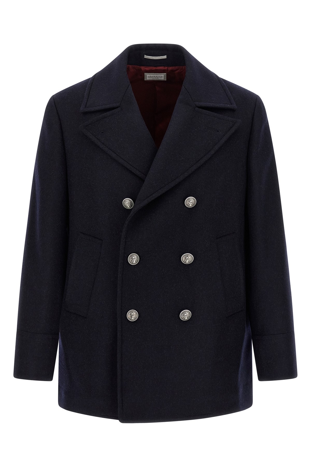 Brunello Cucinelli Navy Blue Double Flannel Caban Blazer In Black