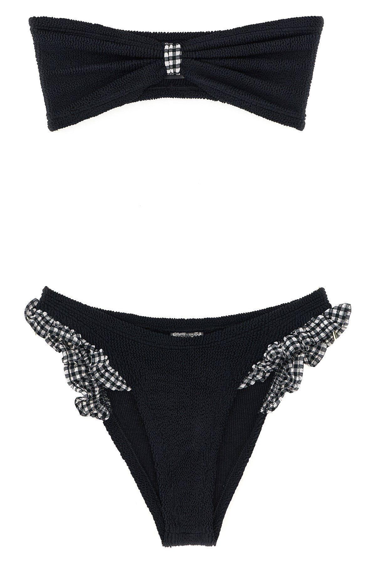 Hunza G Textured Bandeau Bikini Ruffle Accents In Black