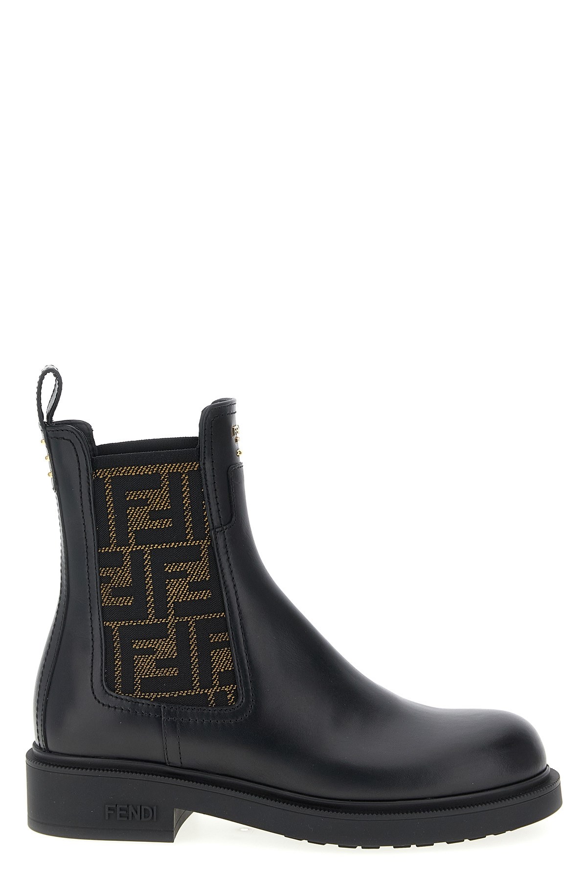Fendi Black Leather And Ff Fabric Biker Jacket In Animal Print