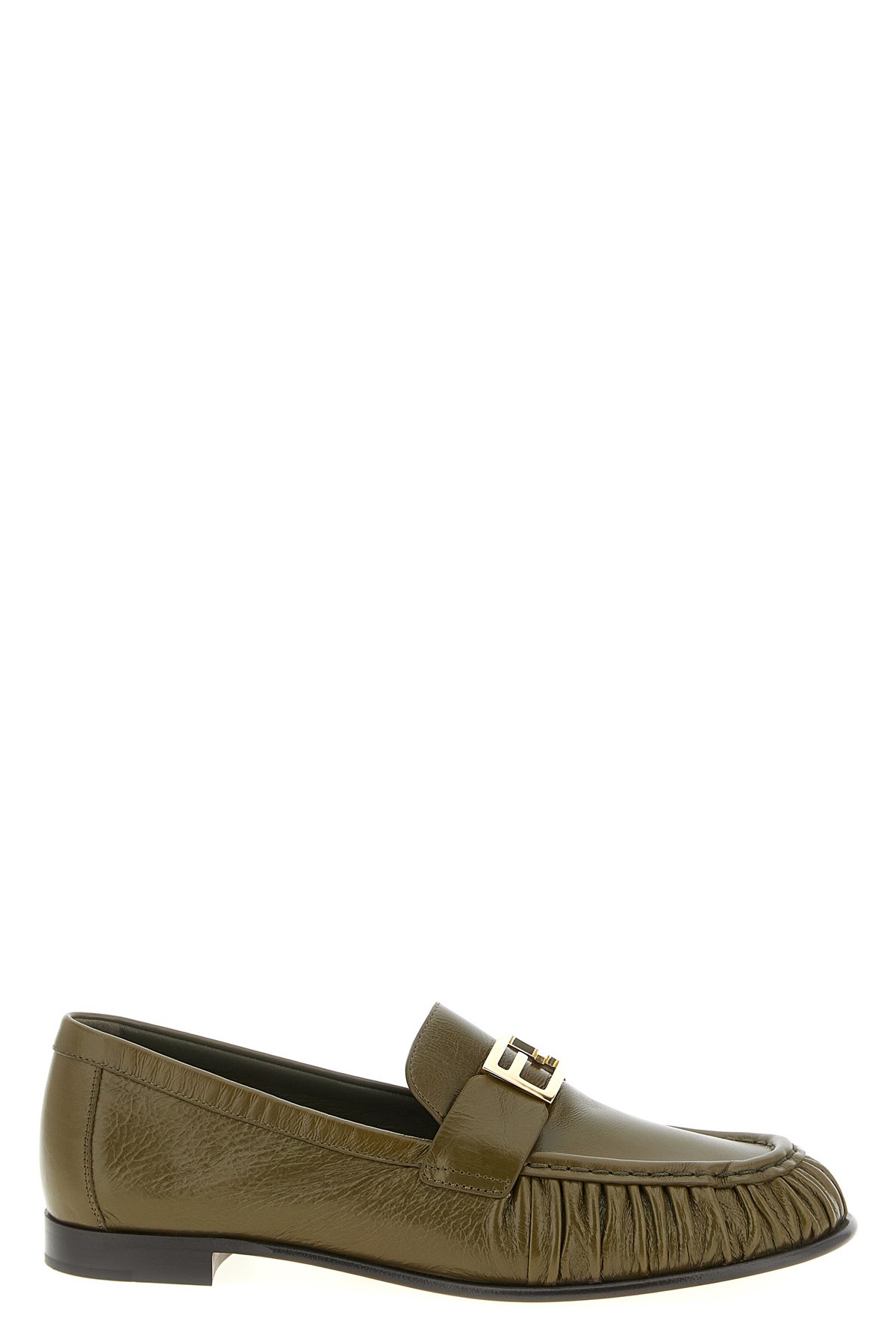 Fendi Textured Leather Loafers Featuring Fringe Detail In Green