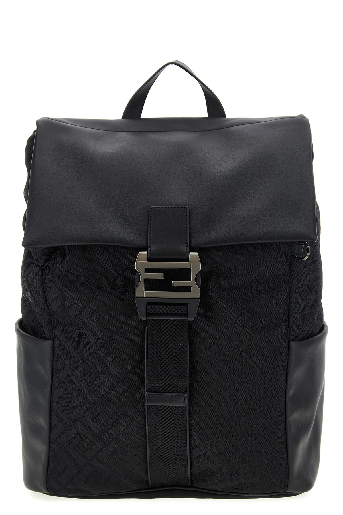 Fendi Top Handle Flux Backpack With Adjustable Straps In Black