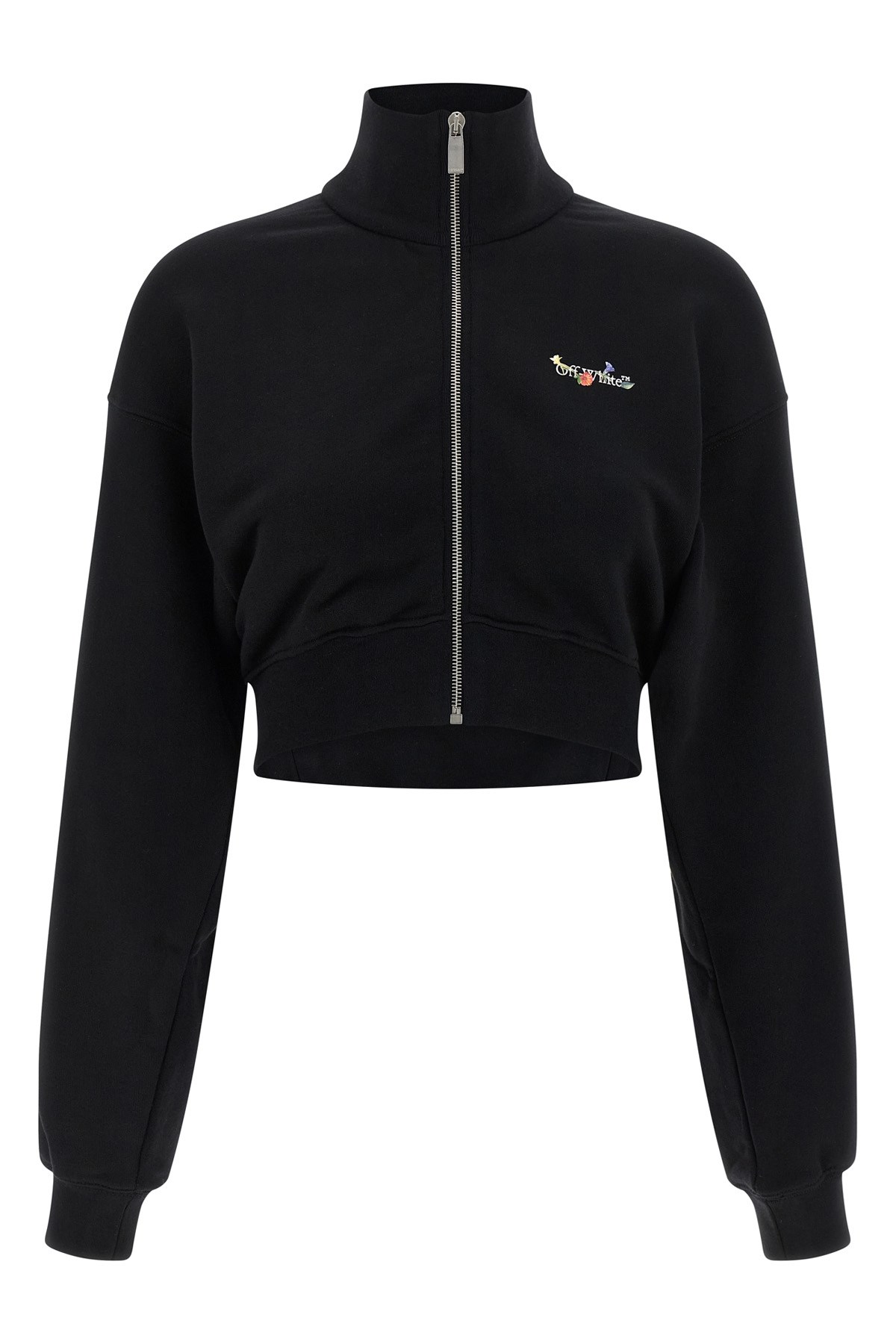 Off-white Floral Print Cropped Sweatshirt With High Collar In Black