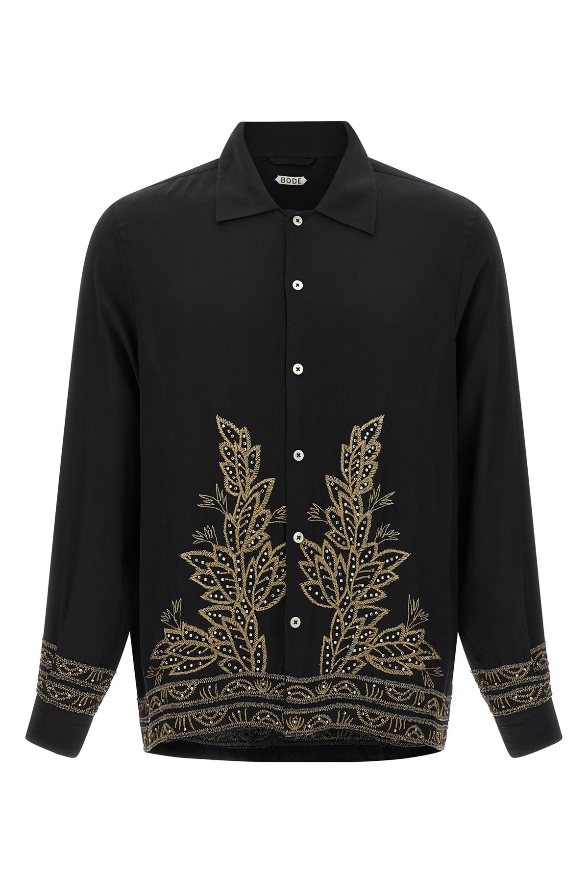 Bode Beaded Epoque Silk Button-up Shirt In Black