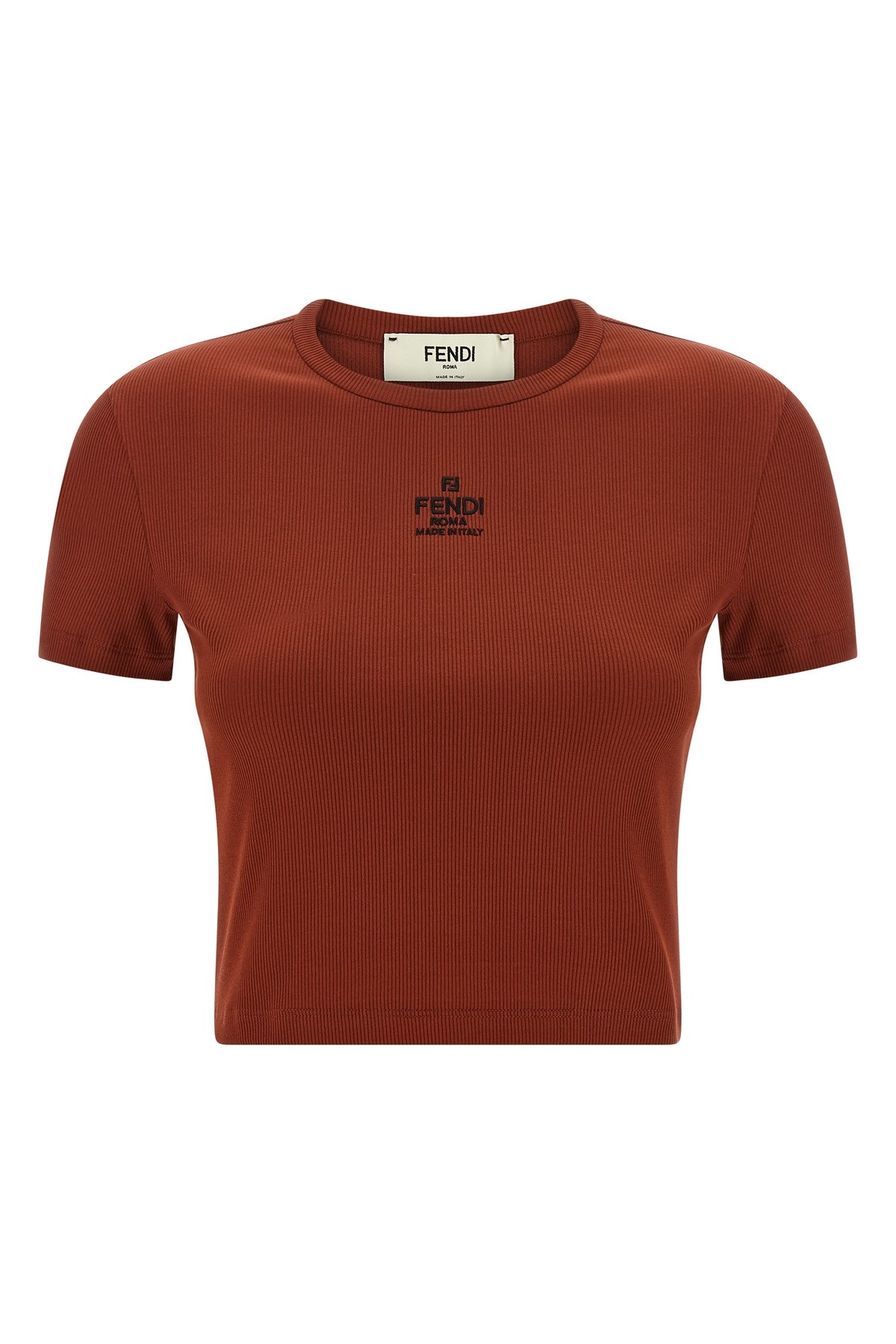 Fendi Embroidered Logo Short Sleeve Top In Brown