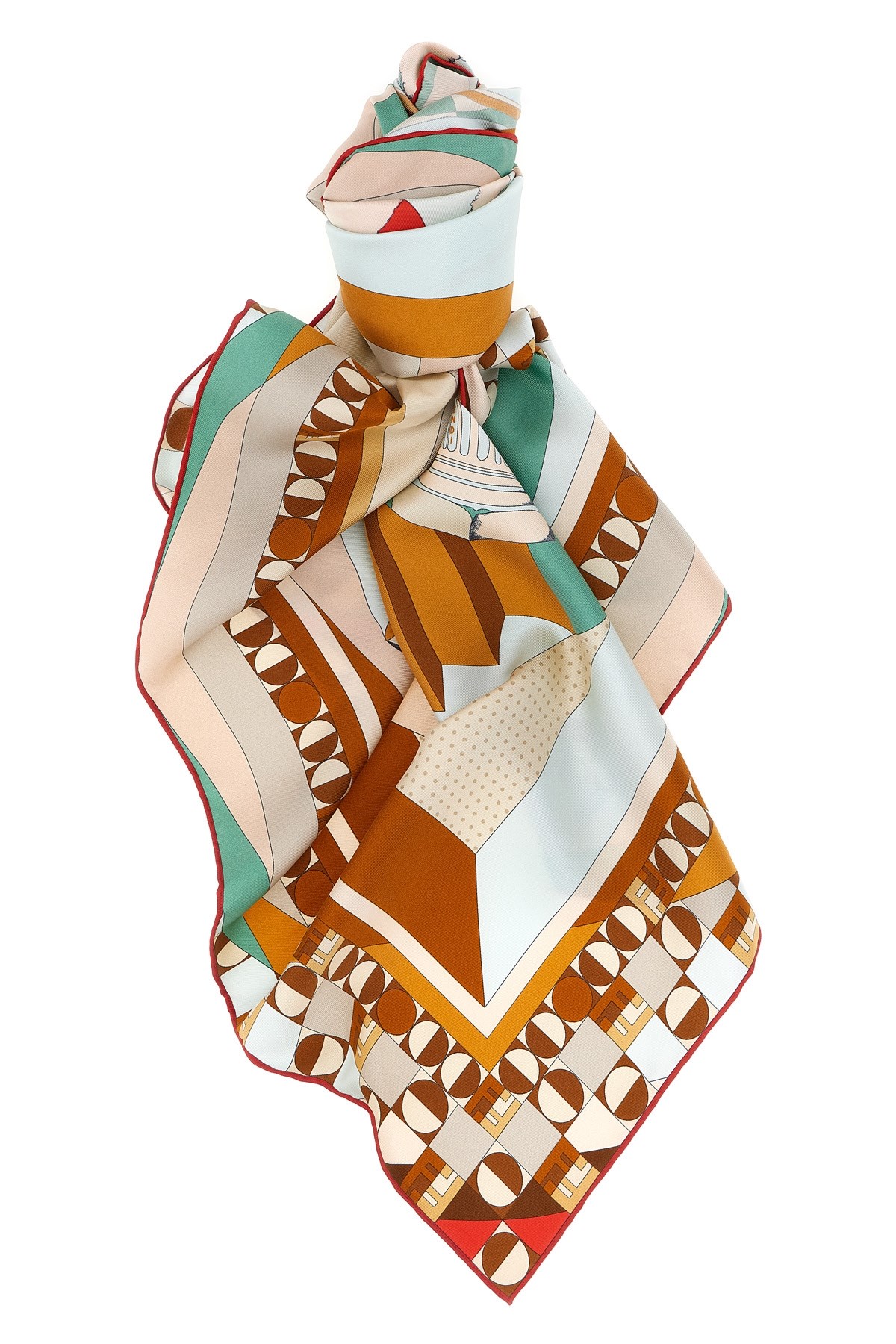 Fendi Square Scarf With Geometric Design And Bold Border In Multi