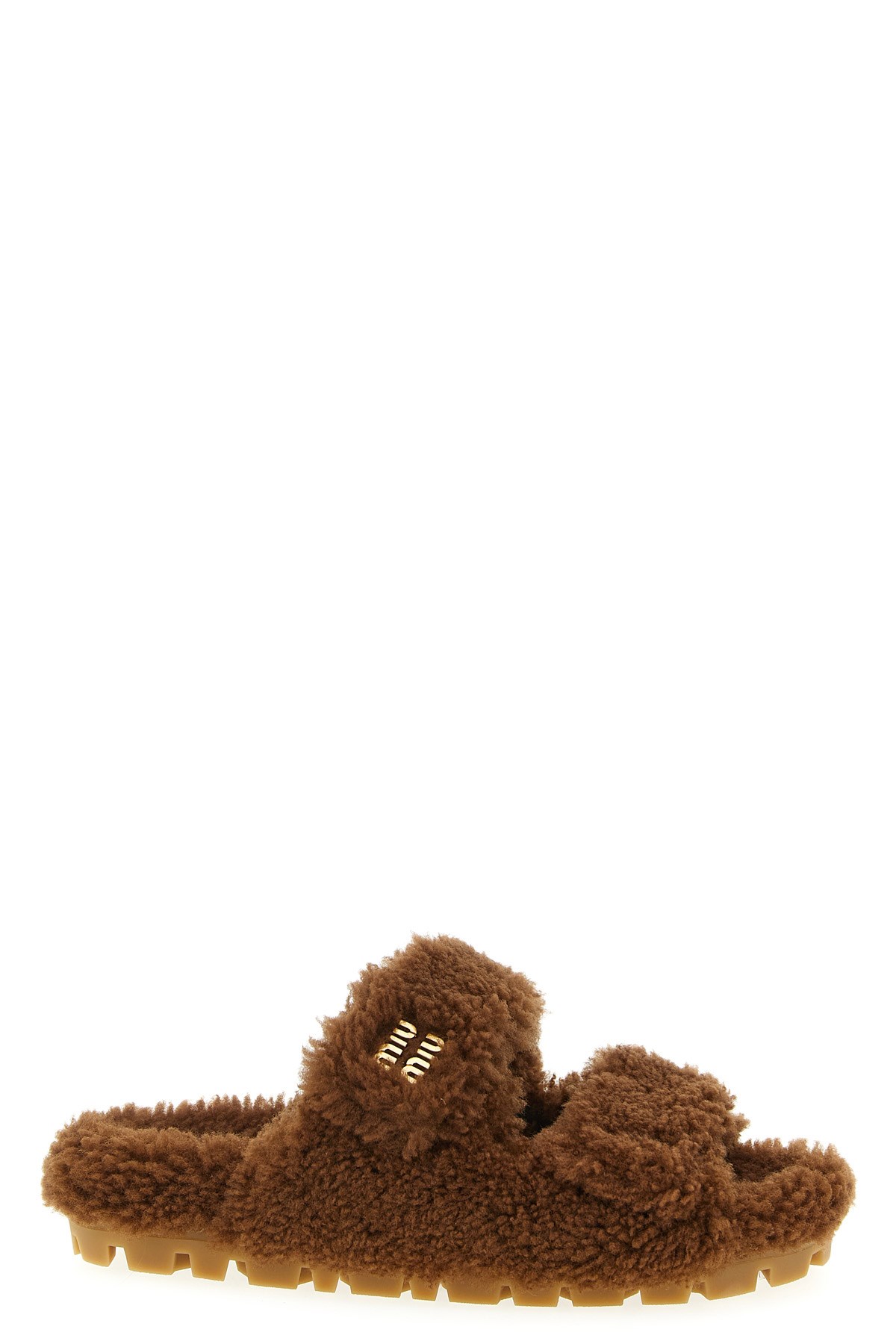 Miu Miu Shearling Sandals In Brown