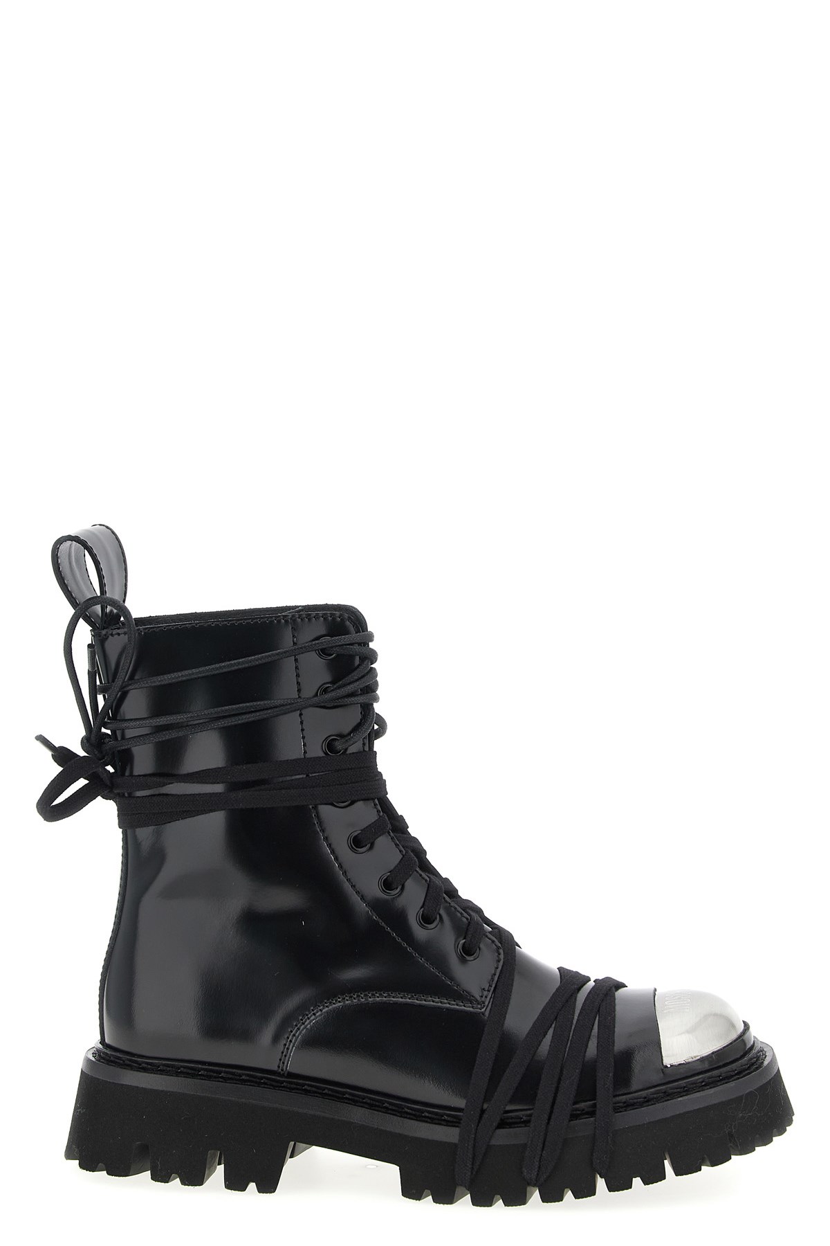 Moschino Glossy Leather Lace-up Boot With Sole In Black