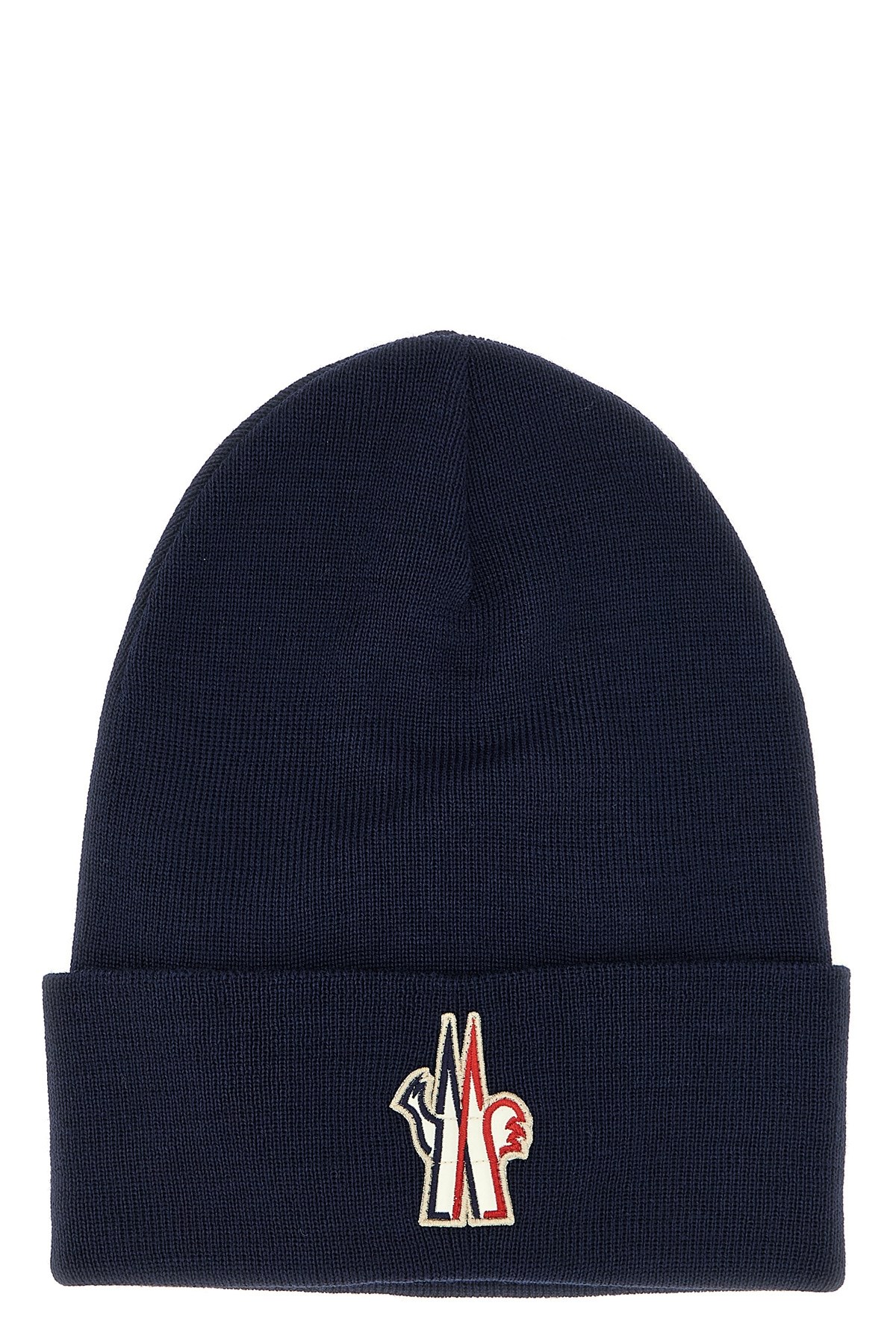Moncler Grenoble Logo Patch Knitted Beanie In Blue