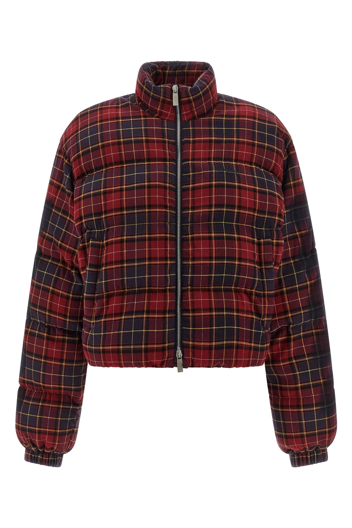 Off-white 'check Flan Arrow Spray' Down Jacket In Burgundy