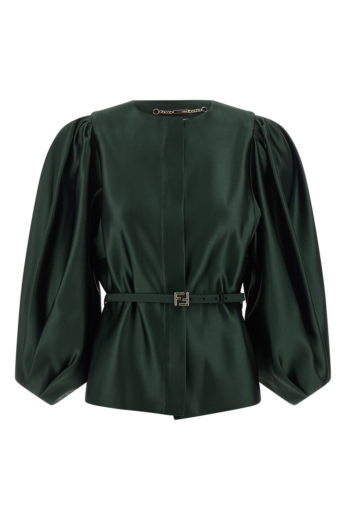 Fendi Balloon-sleeve Belted Blazer In Green