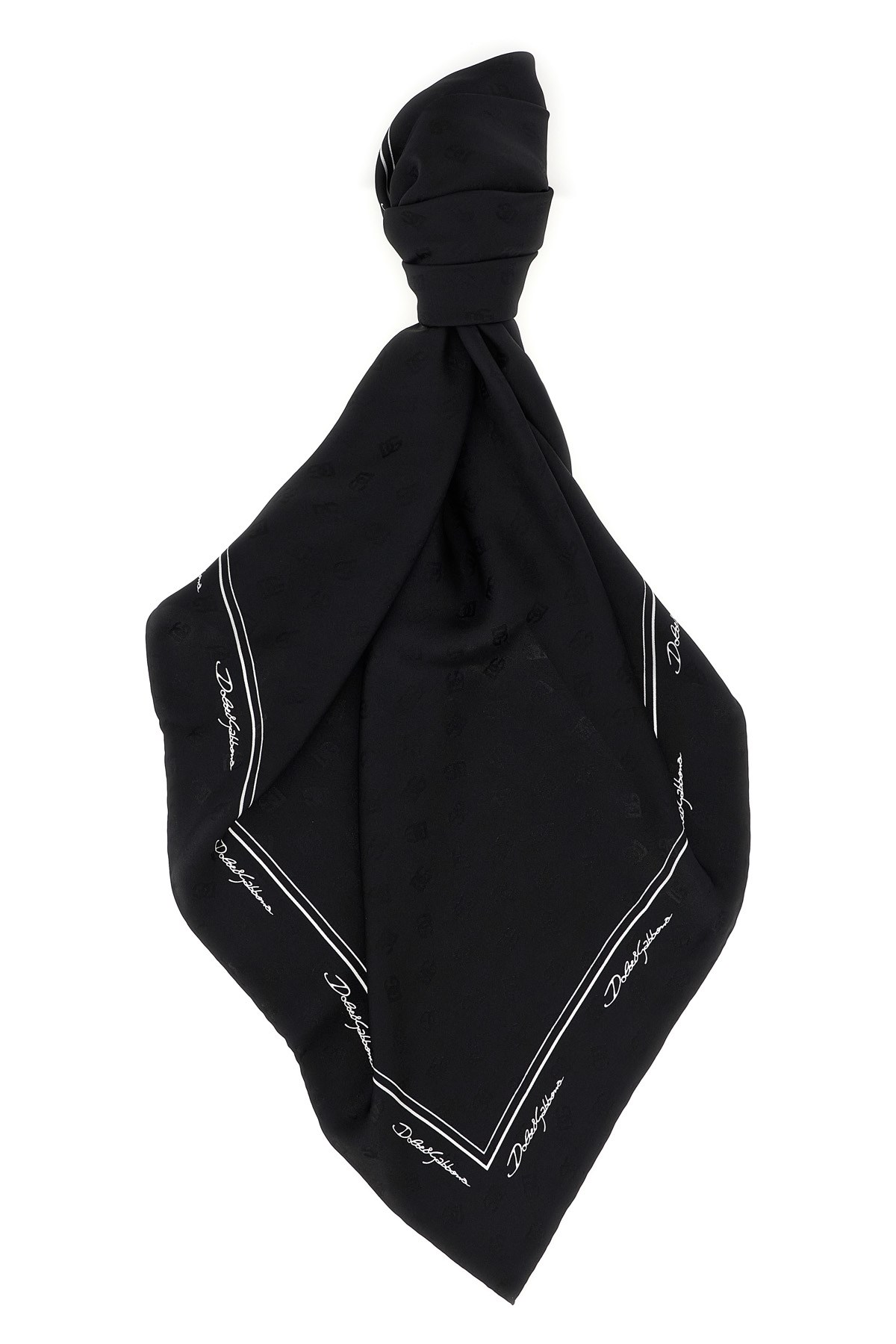 Dolce & Gabbana Signature Square Scarf In Lightweight Fabric In Black