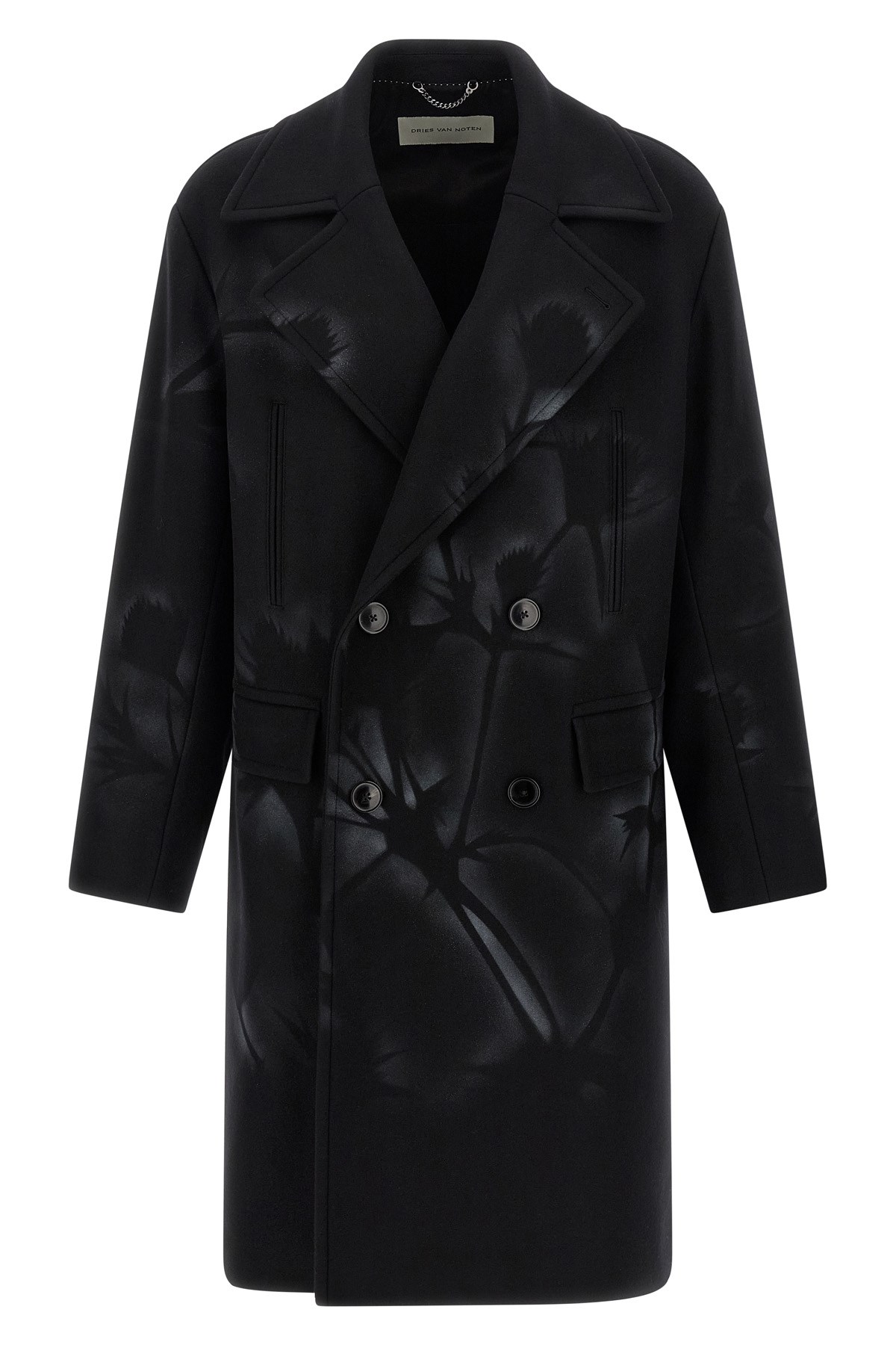 Dries Van Noten Oversized Double-breasted Coat With Peonia Print In Black