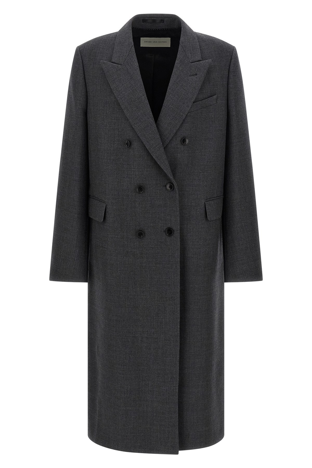 Dries Van Noten Double-breasted Coat Featuring Flap Pockets In Gray