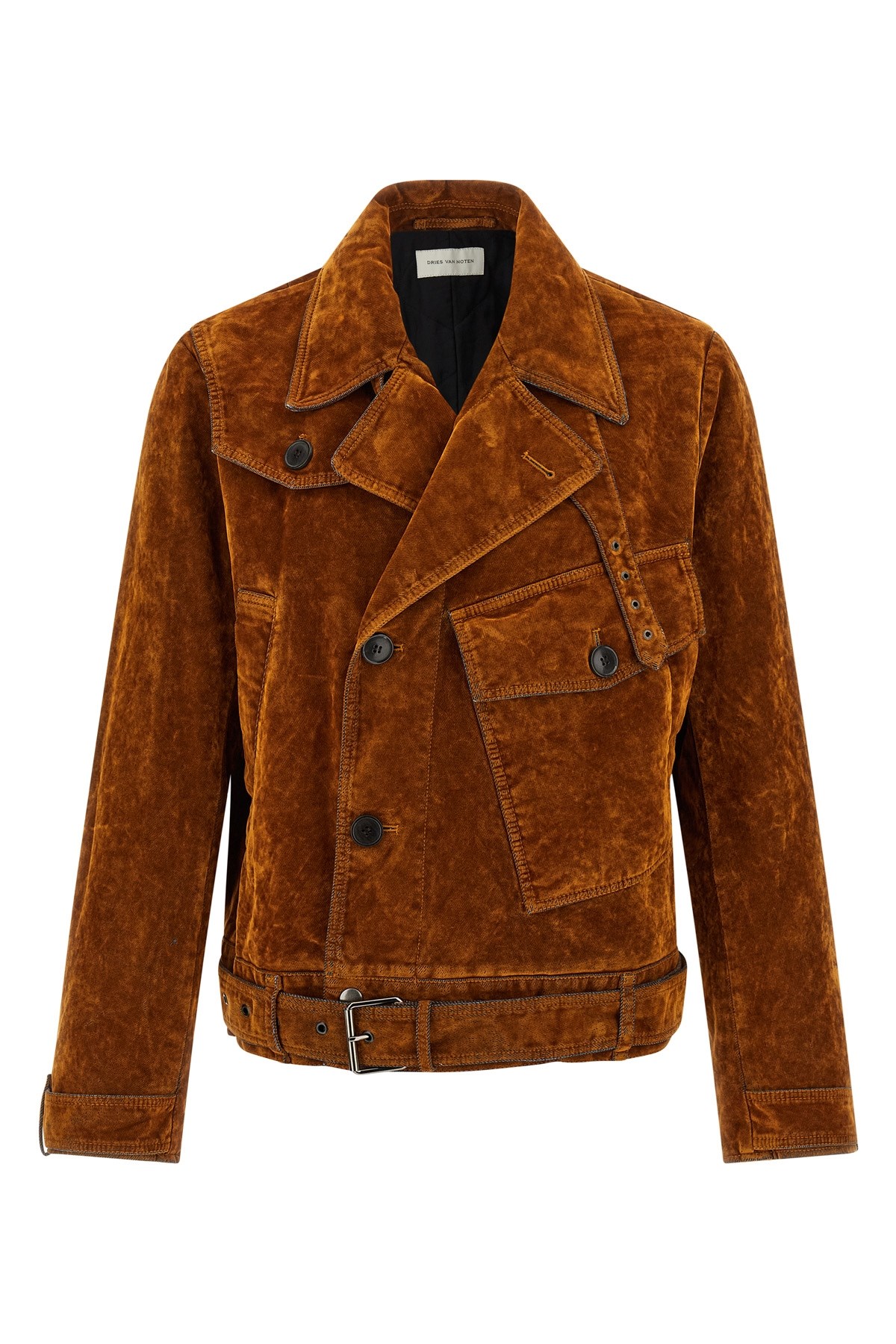 Dries Van Noten Velvet Biker Jacket Puffer Jackets Multicolor In Brown