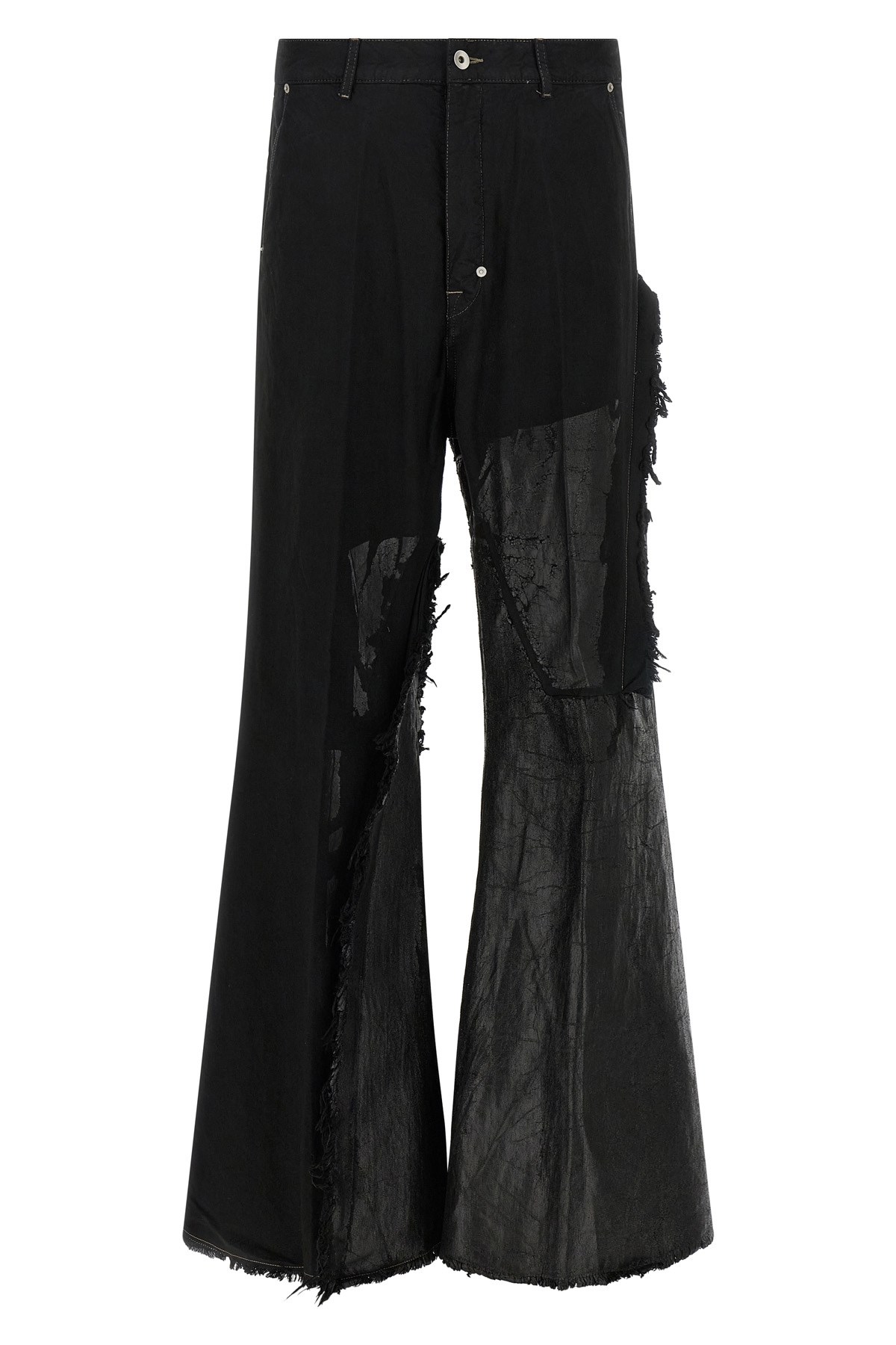 Rick Owens Wide Leg Trousers Featuring Frayed Edges In Black
