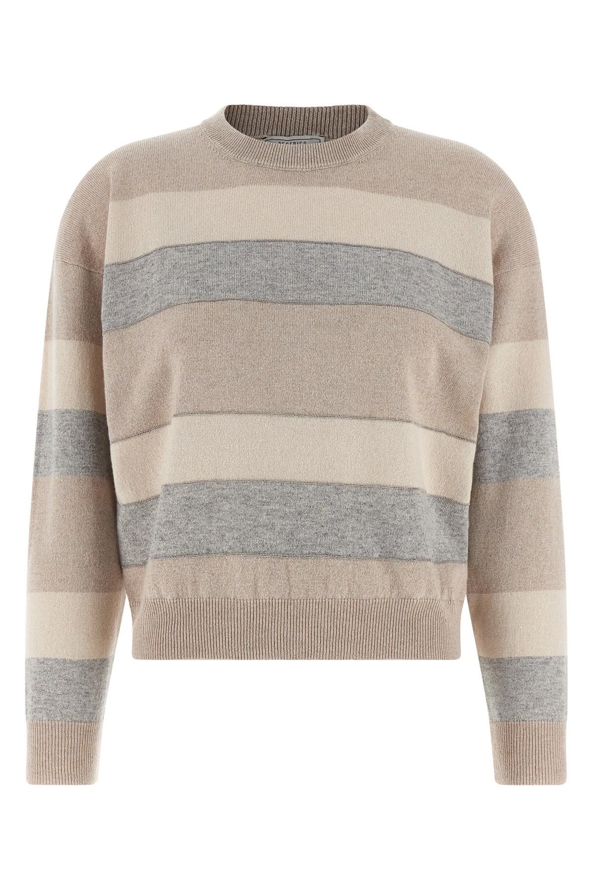 Peserico Striped Crew Neck Long Sleeve Knit Sweater In Neutral