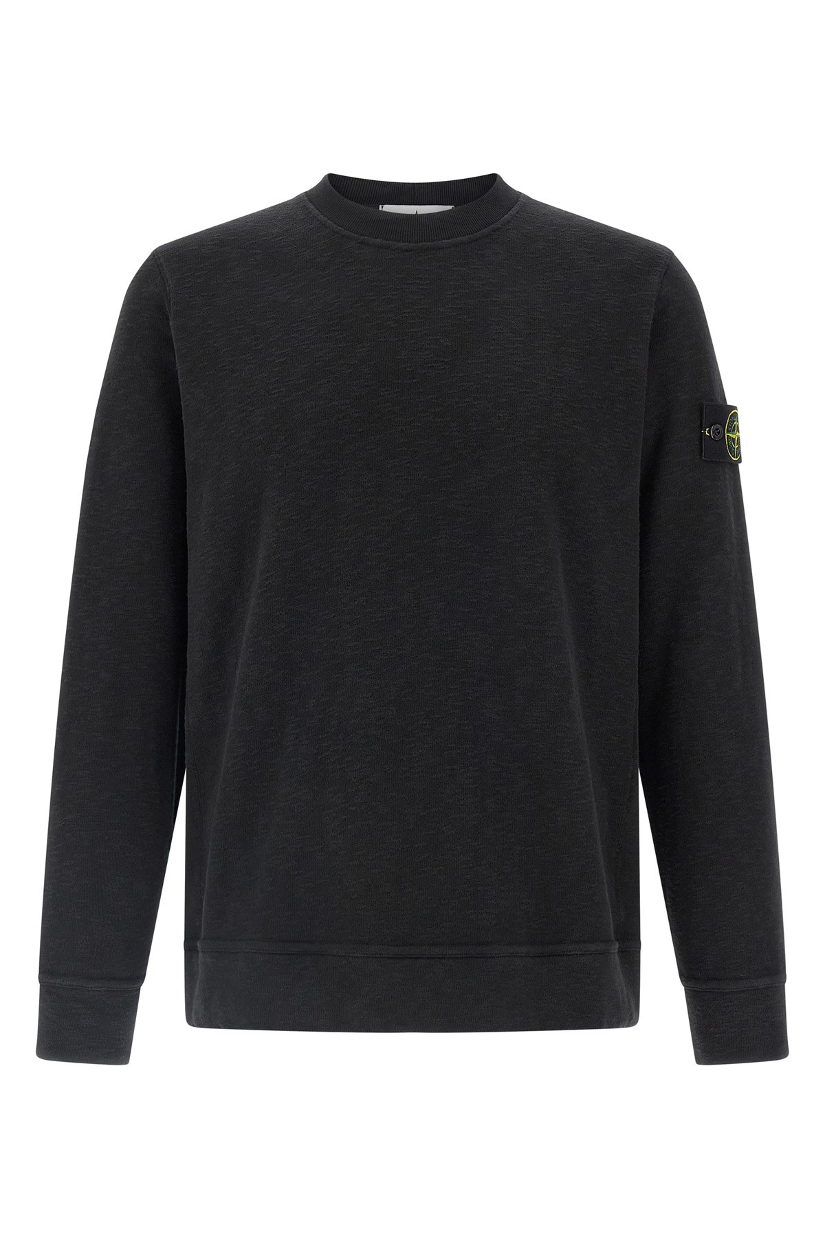 Stone Island Organic Cotton Crew Neck Sweater With English Ribs Knitwear Blue In Black