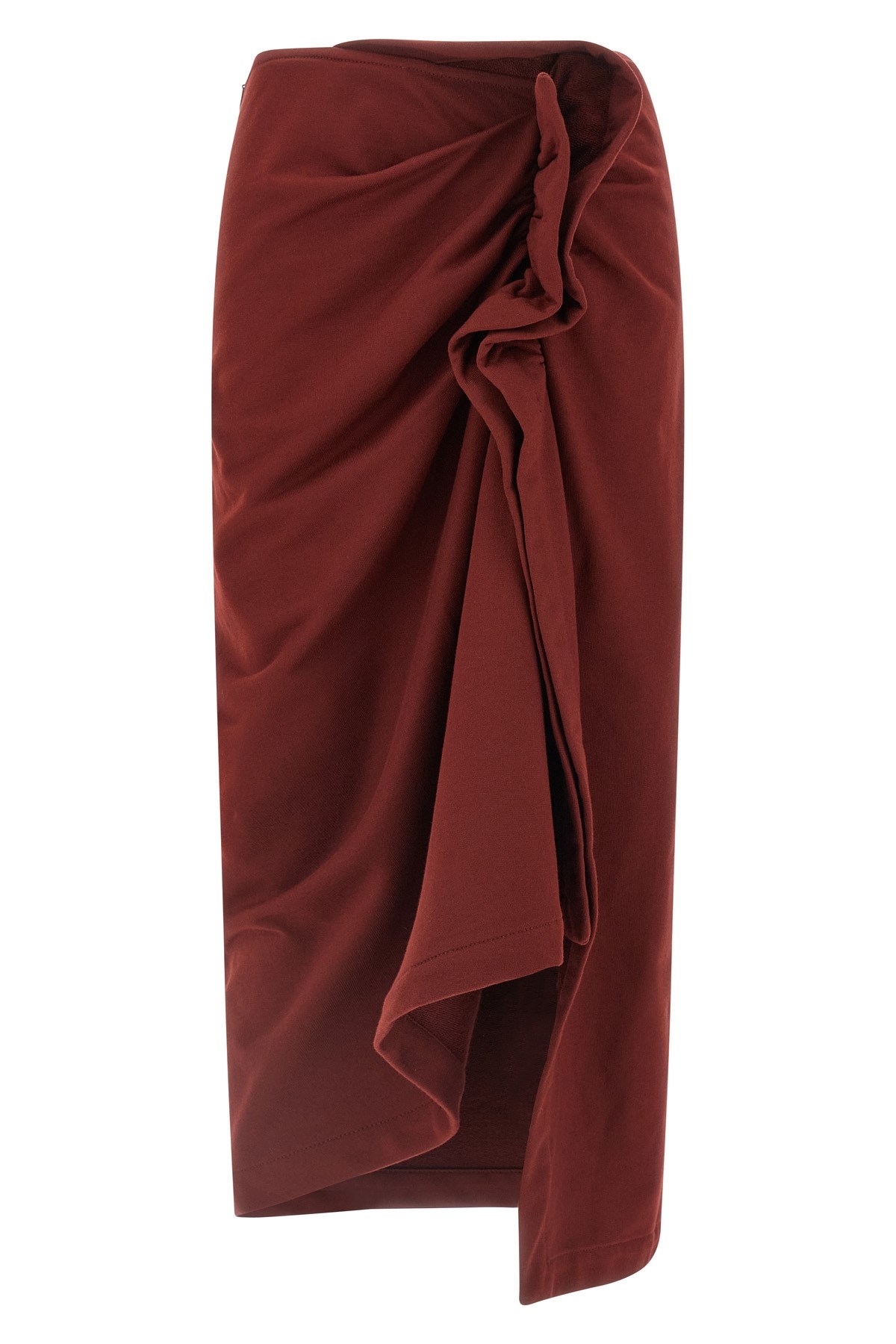 Dries Van Noten High Waist Midi Skirt With Ruffled Detail In Burgundy