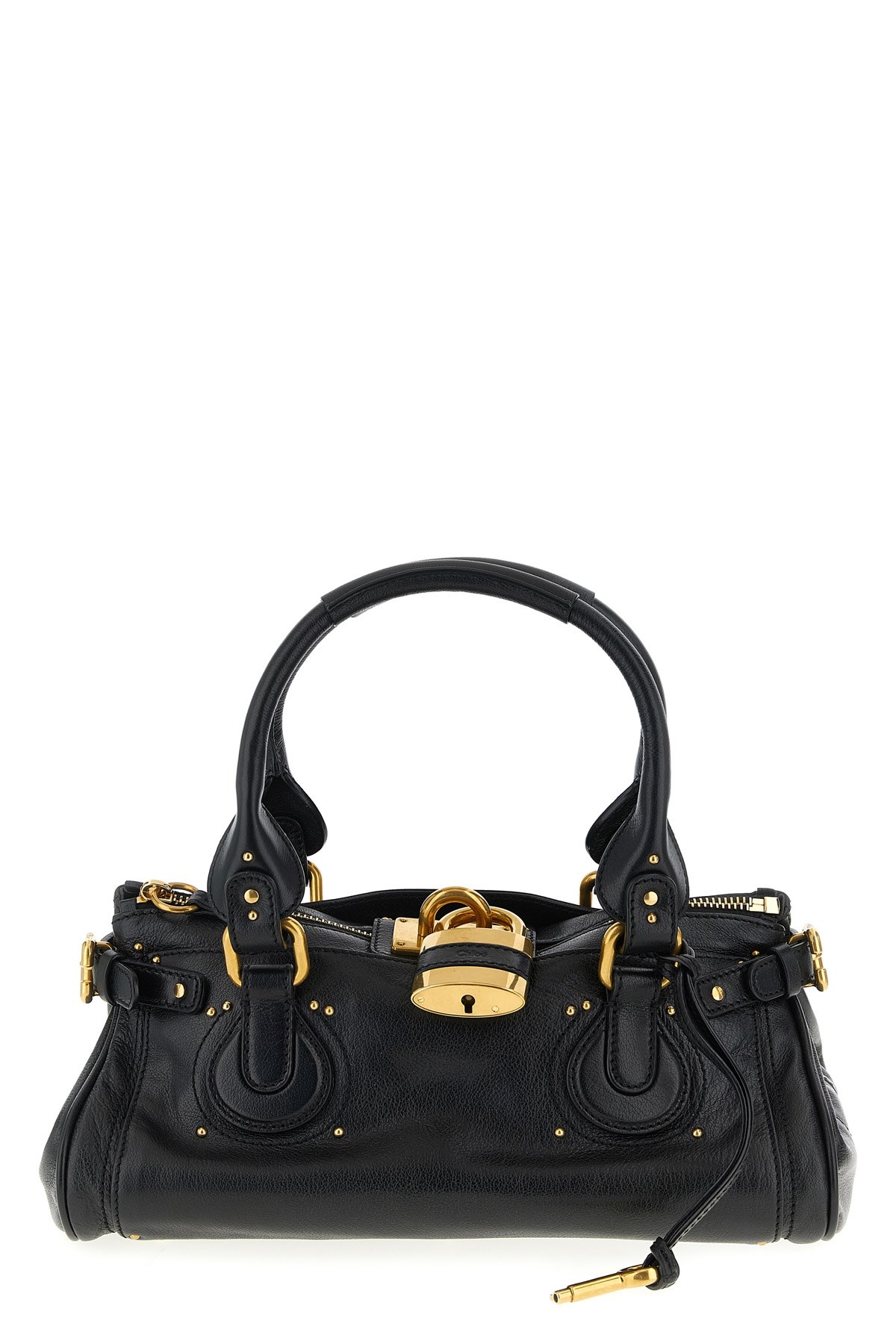 Chloé Structured Shoulder Bag With Padlock And Studs In Black