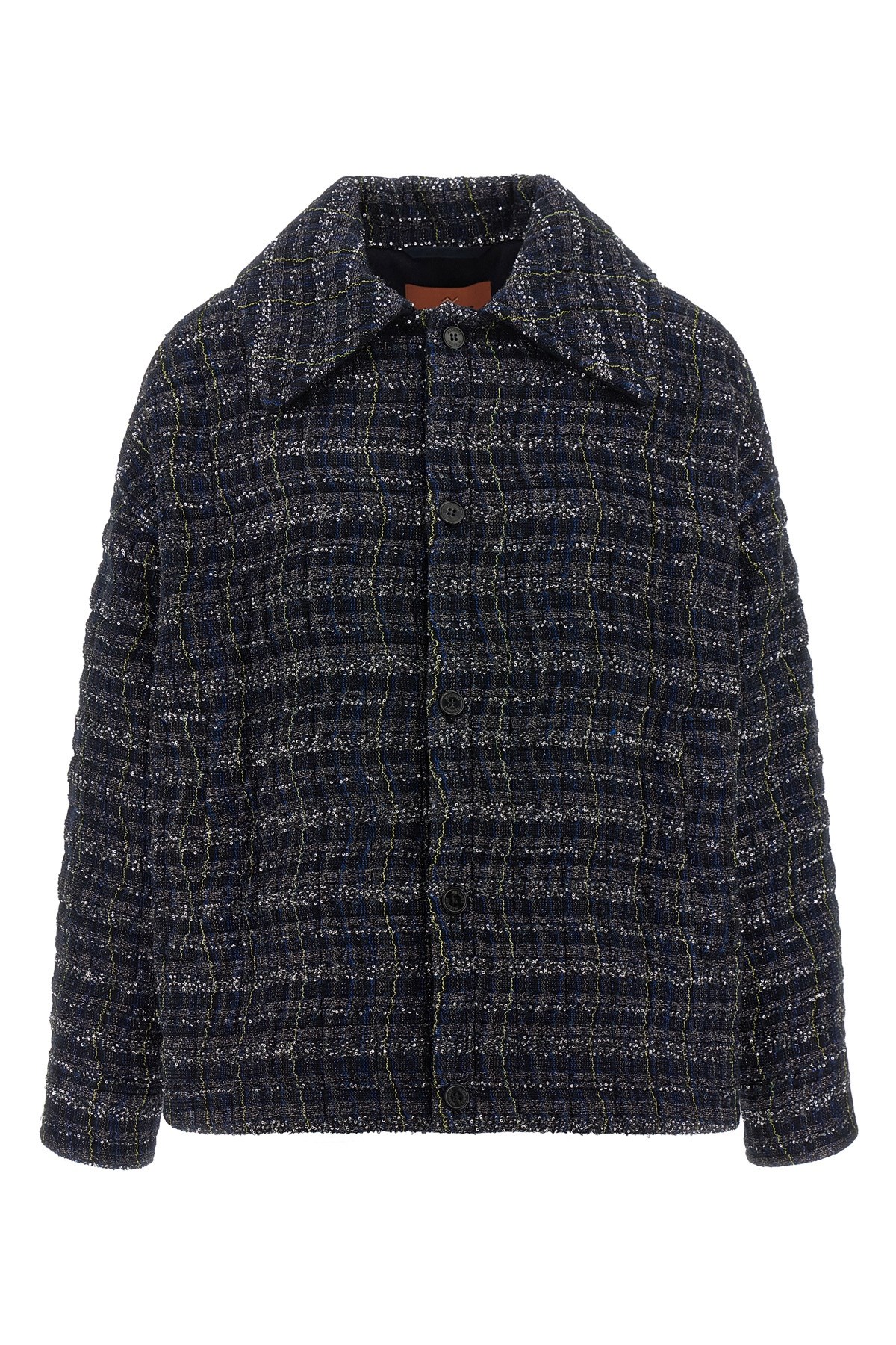 Missoni Textured Fabric Collared Long Sleeve Overshirt In Blue