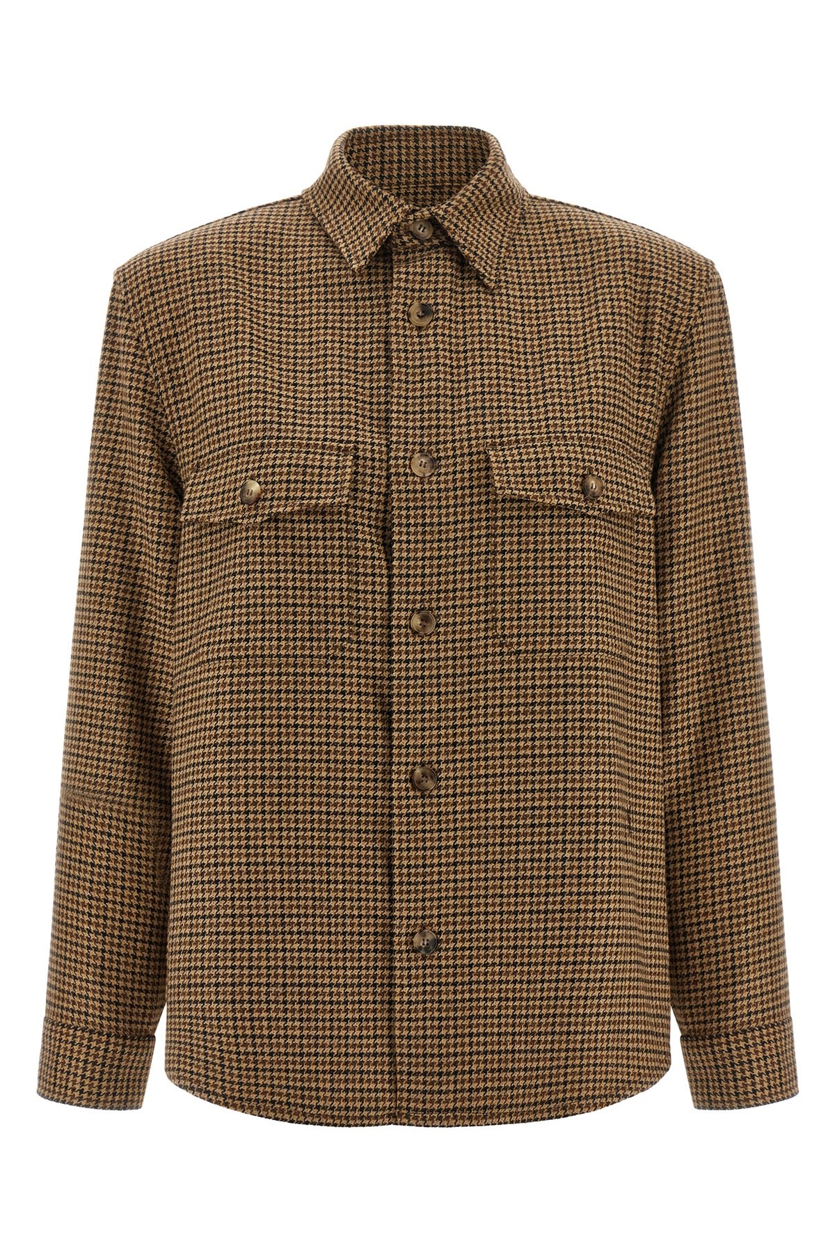 Saint Laurent Houndstooth Overshirt In Brown