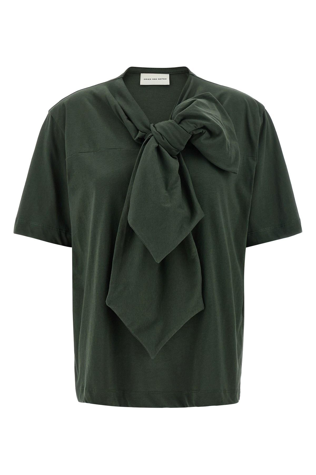 Dries Van Noten Bow Detail Crew Neck Short Sleeve Top In Green