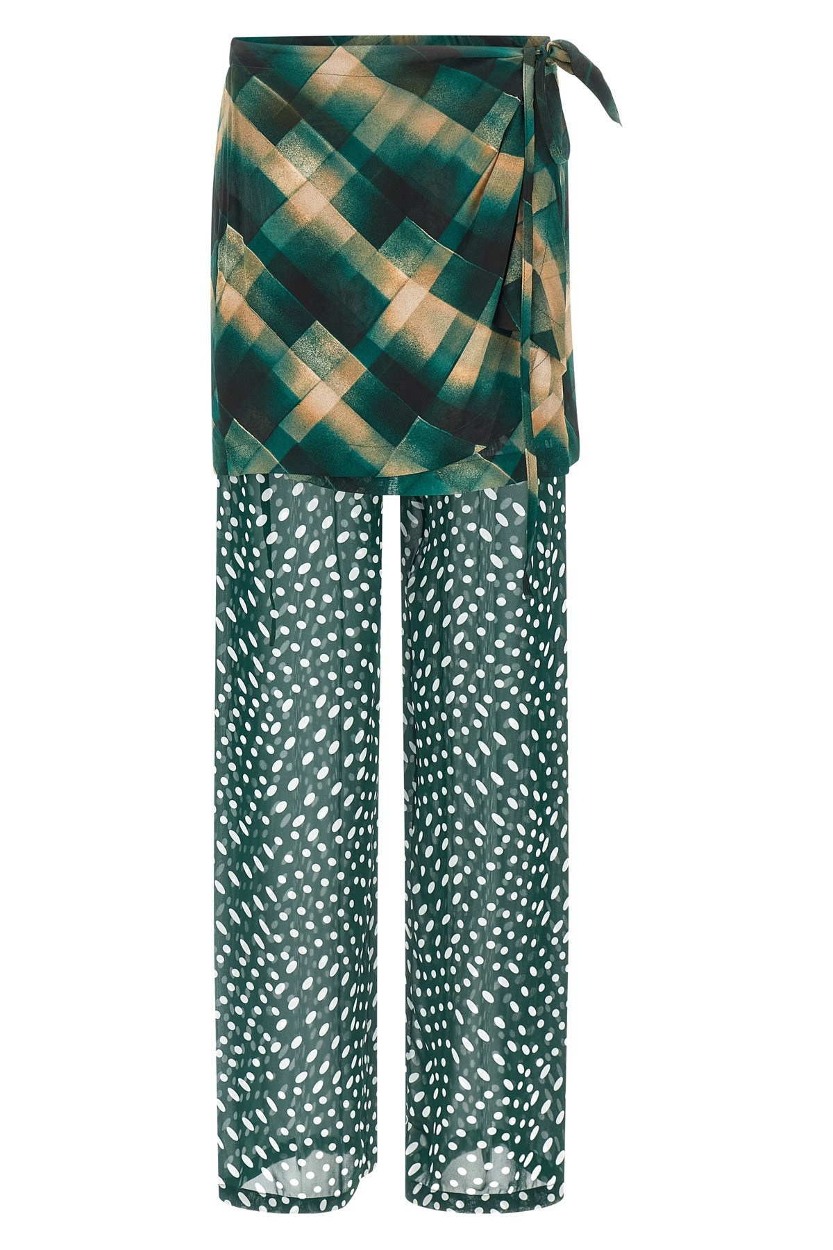Dries Van Noten Layered Sheer Tie Waist Wrap Trousers In Green