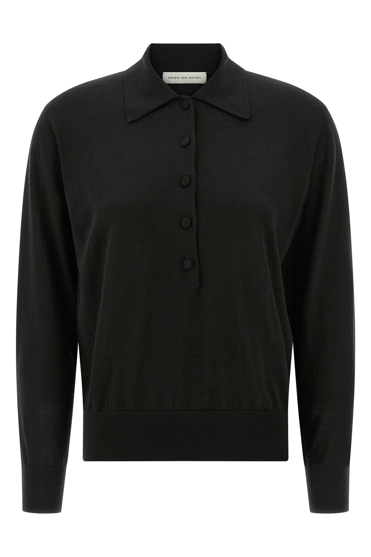 Dries Van Noten Long-sleeved Polo Sweater In Black