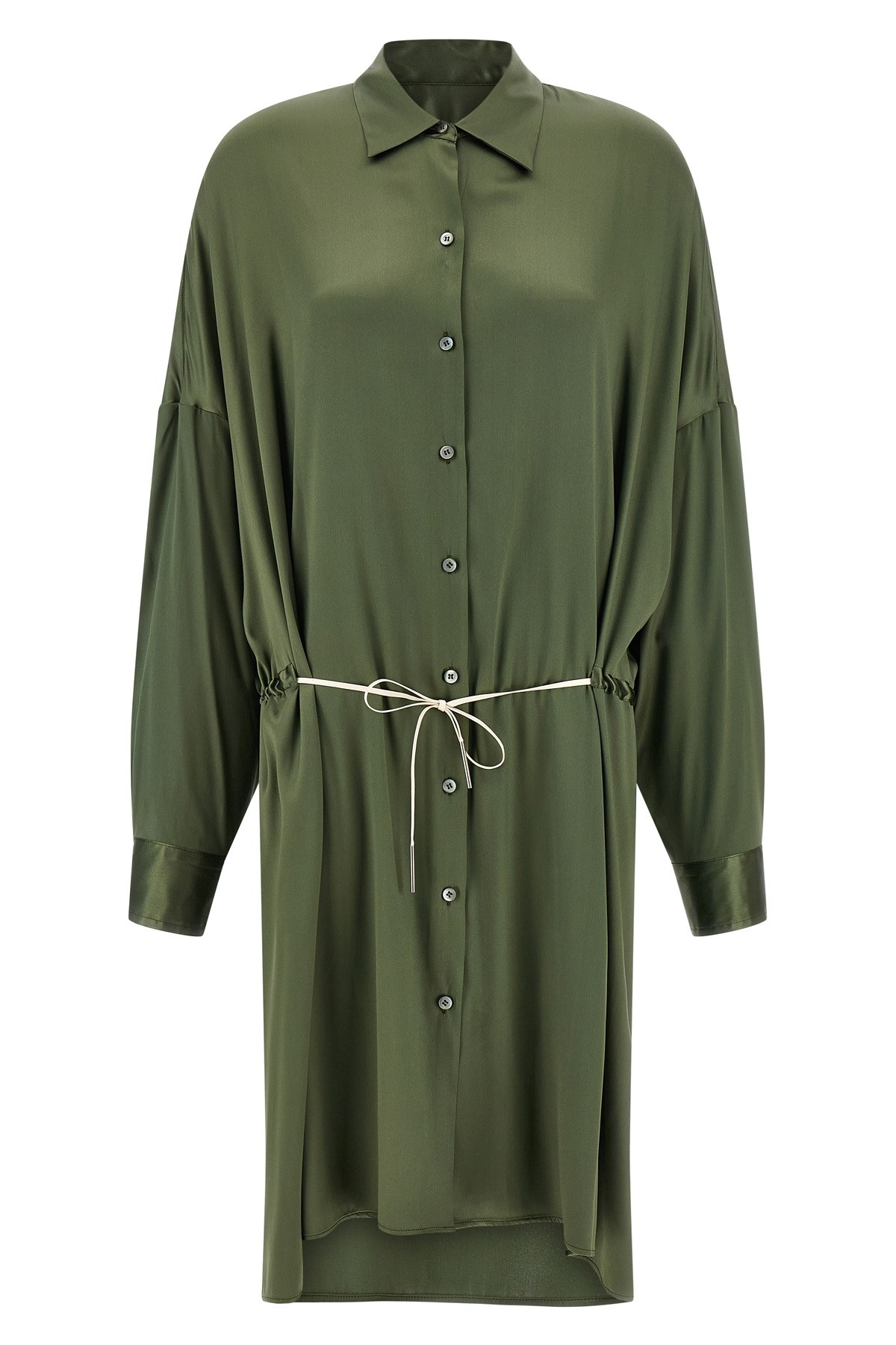Dries Van Noten Long Sleeve Dress With Adjustable Waist Tie In Green