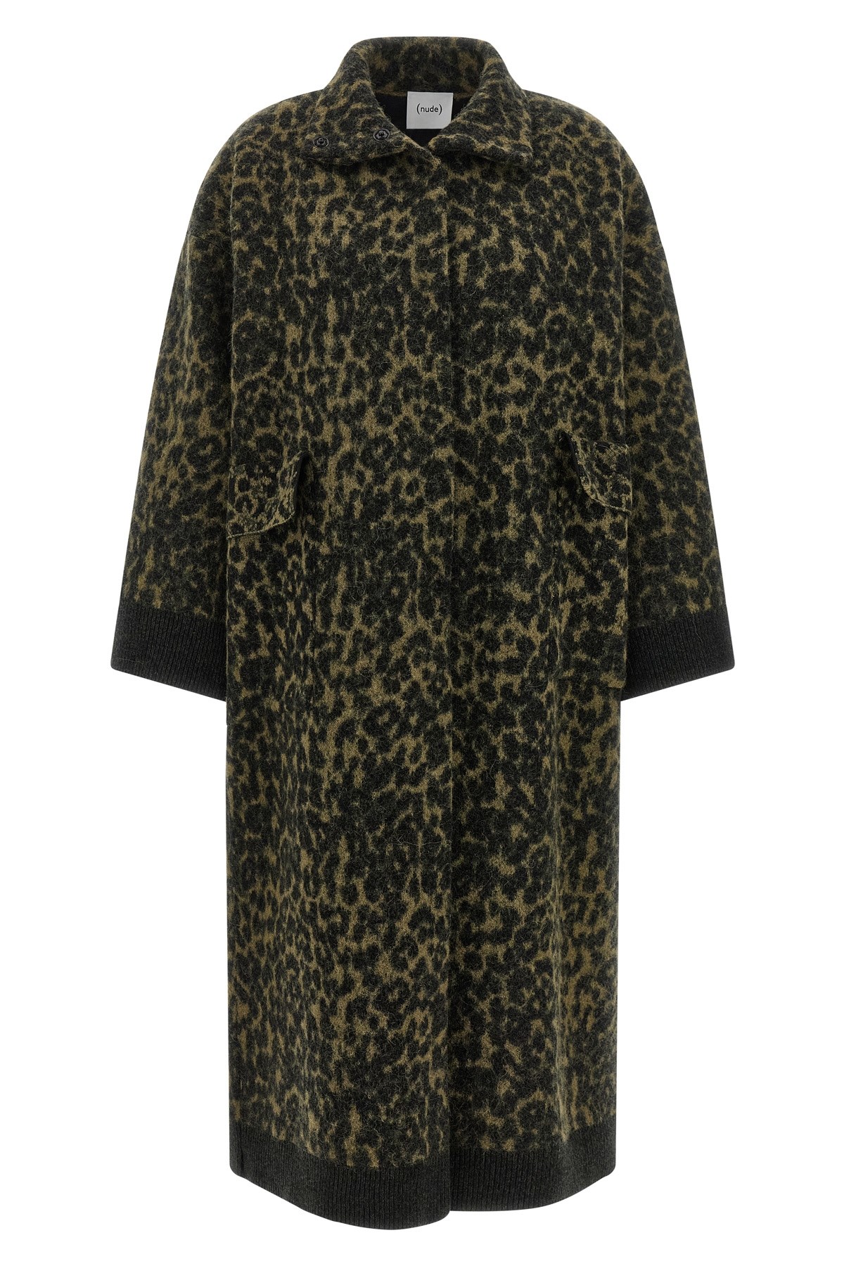 Nude Long Animal Print Wool Blend Coat In Animal Print