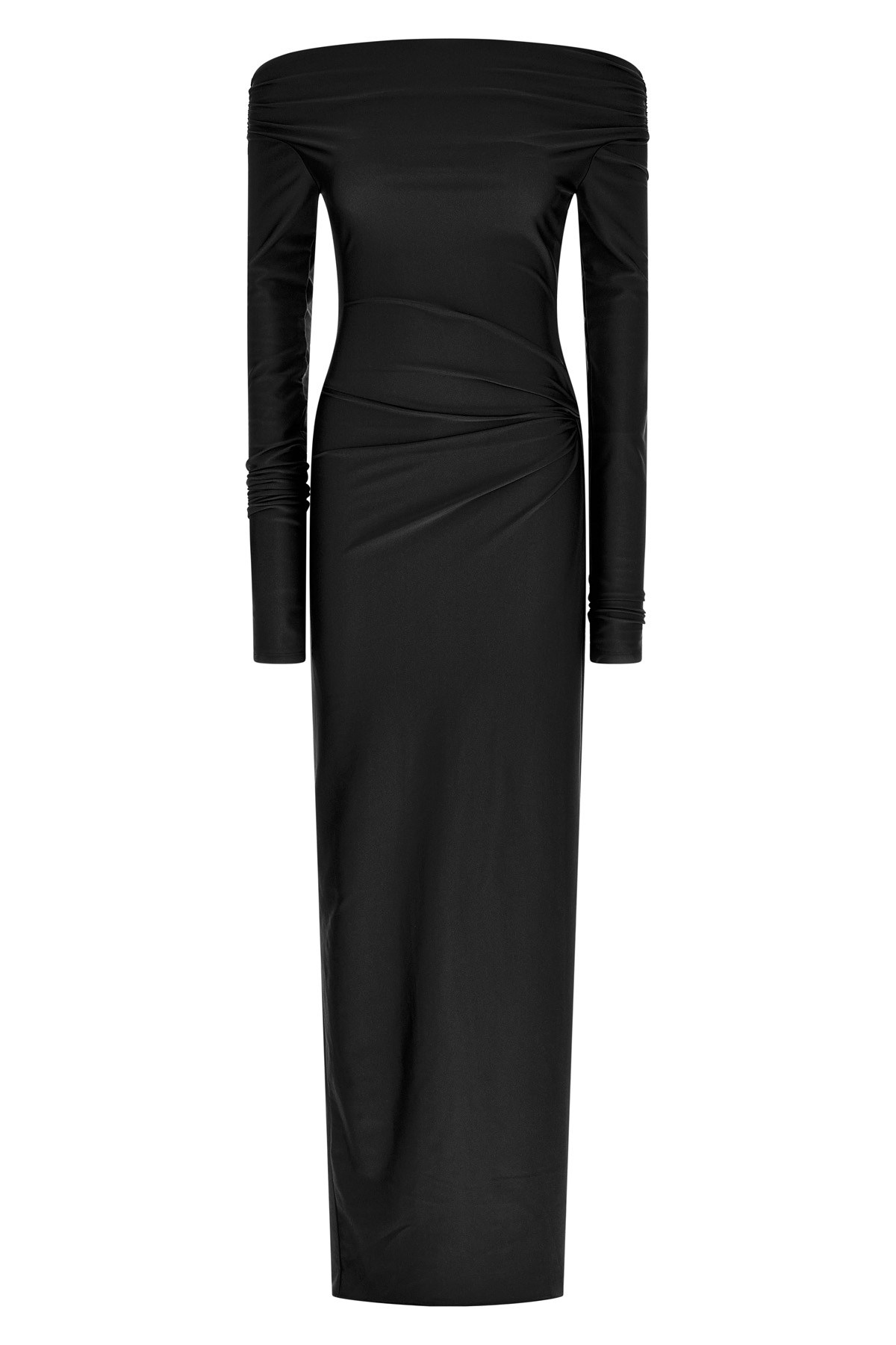 The Andamane Off-the-shoulder Long Sleeve Fitted Jumpsuit In Black