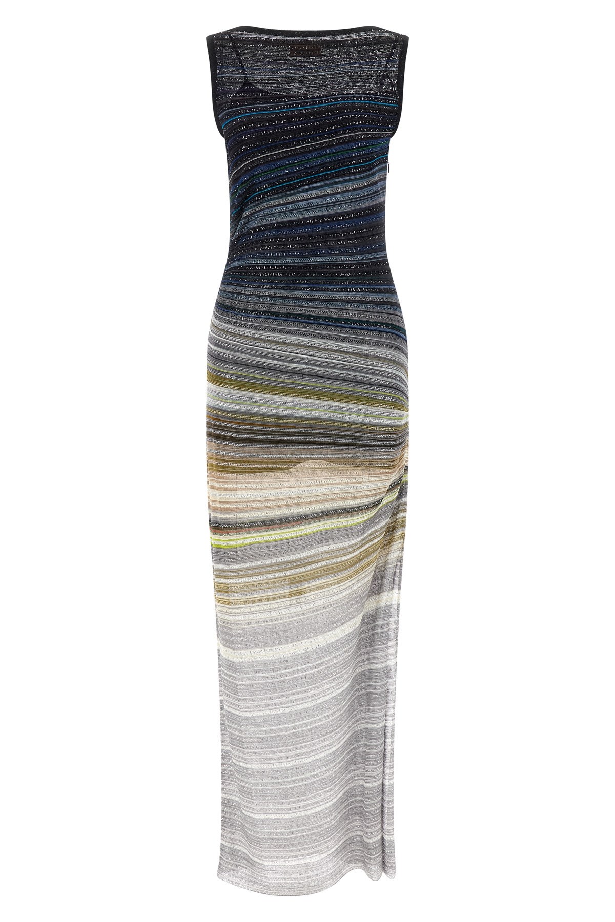 Missoni Long Boat-neck Dress In Striped Knit In Black