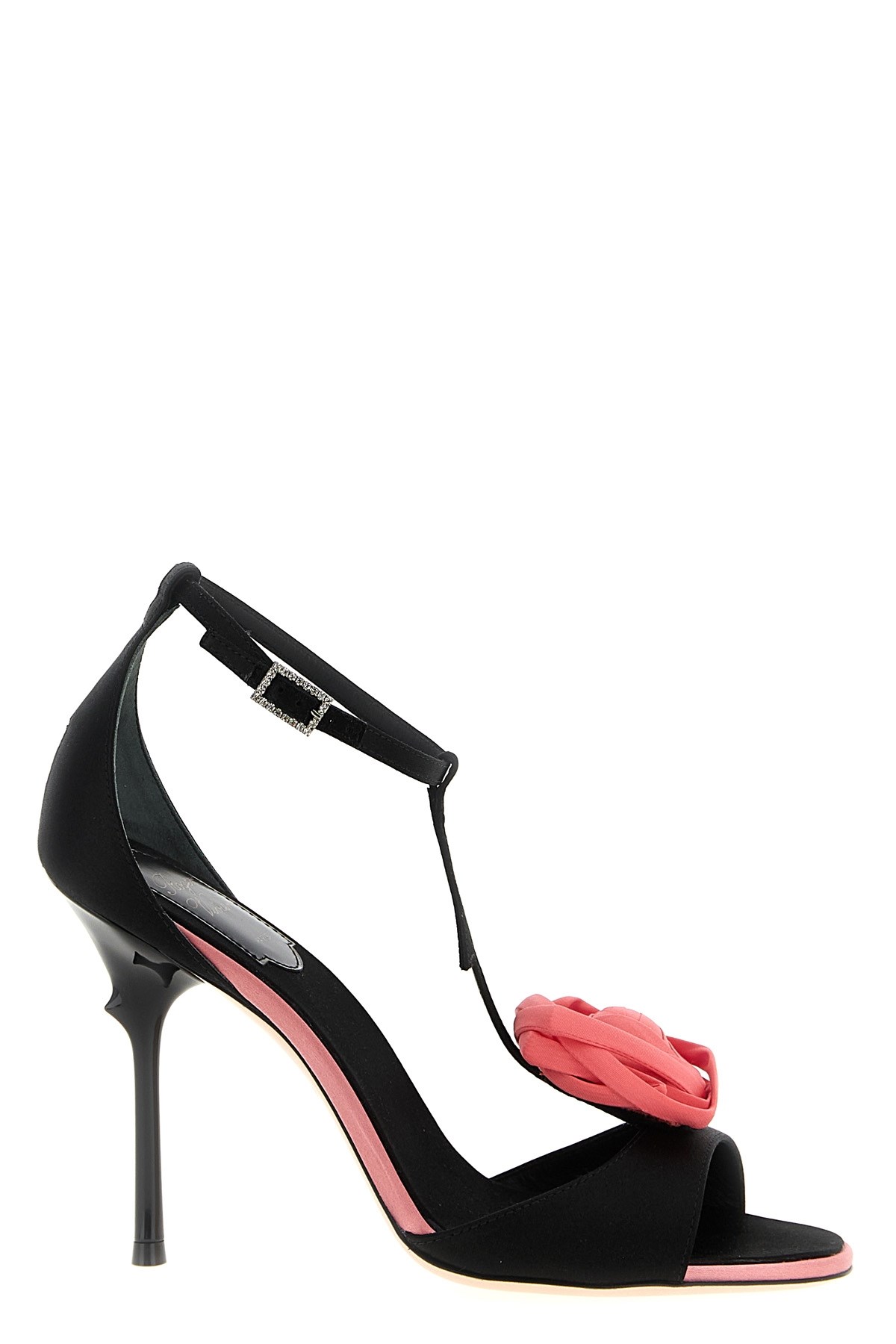 Roger Vivier Rose Vivier Satin T-strap Sandal In Black