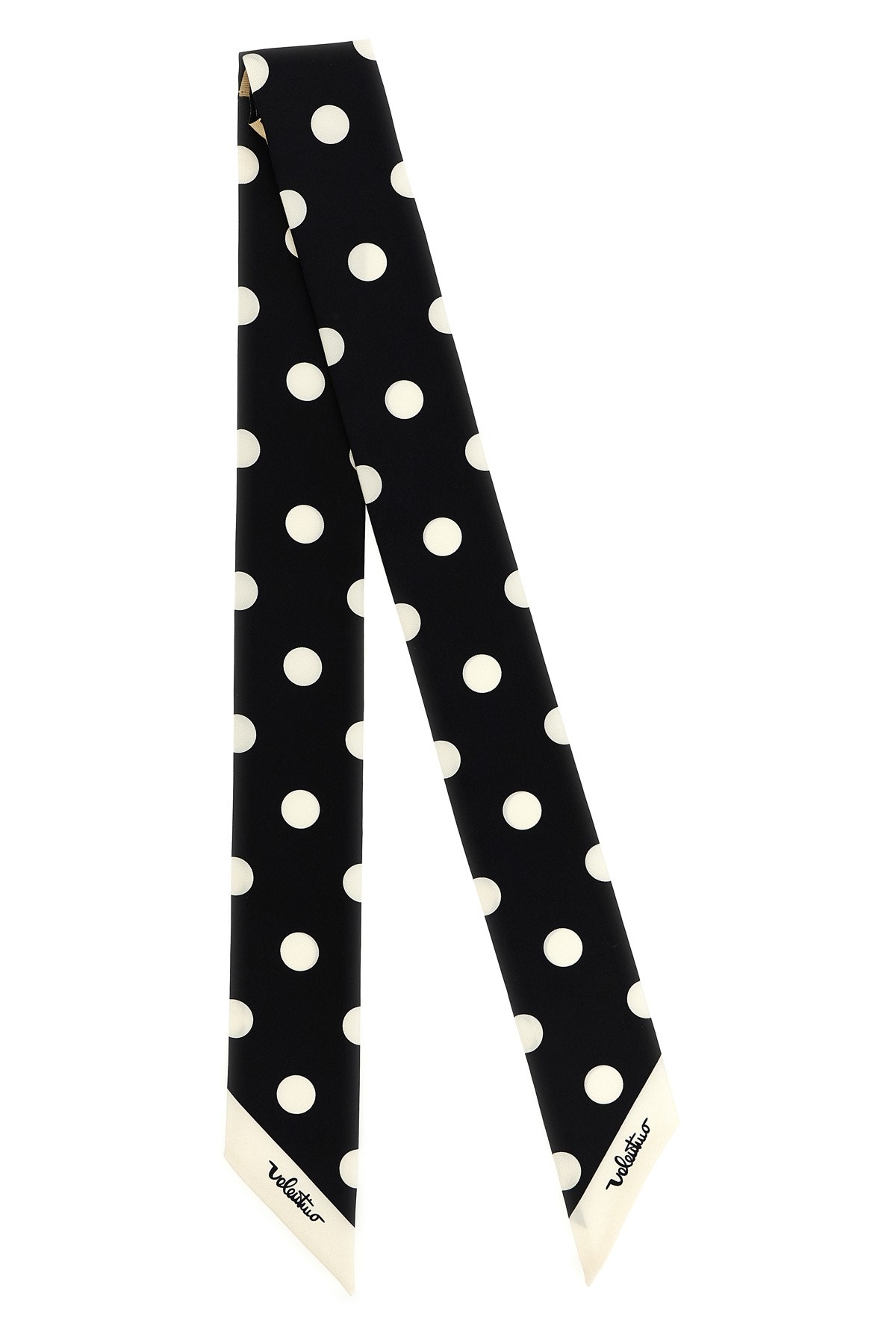 Valentino Slim Polka Dot Scarf With Contrast Edging In Black