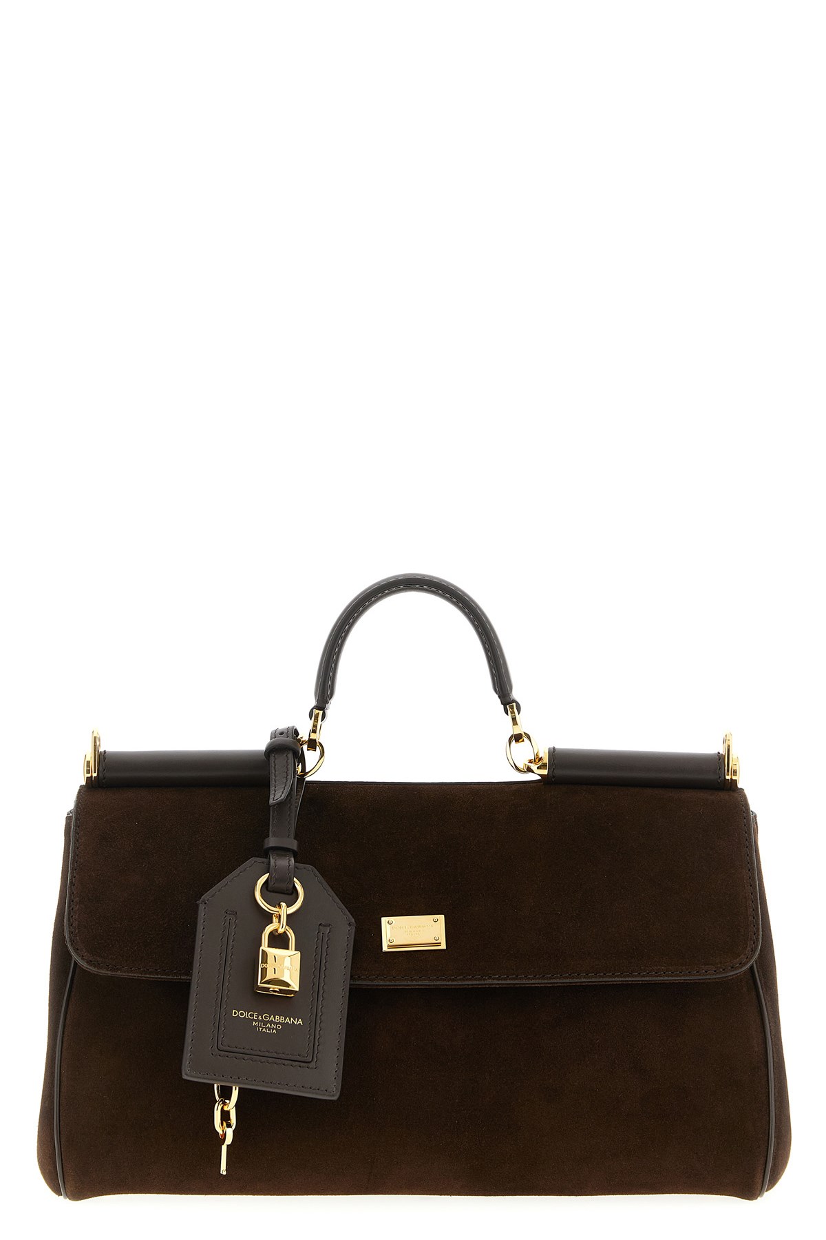 Dolce & Gabbana My Suede Tote Bag Decorated With A Sicily Padlock In Brown
