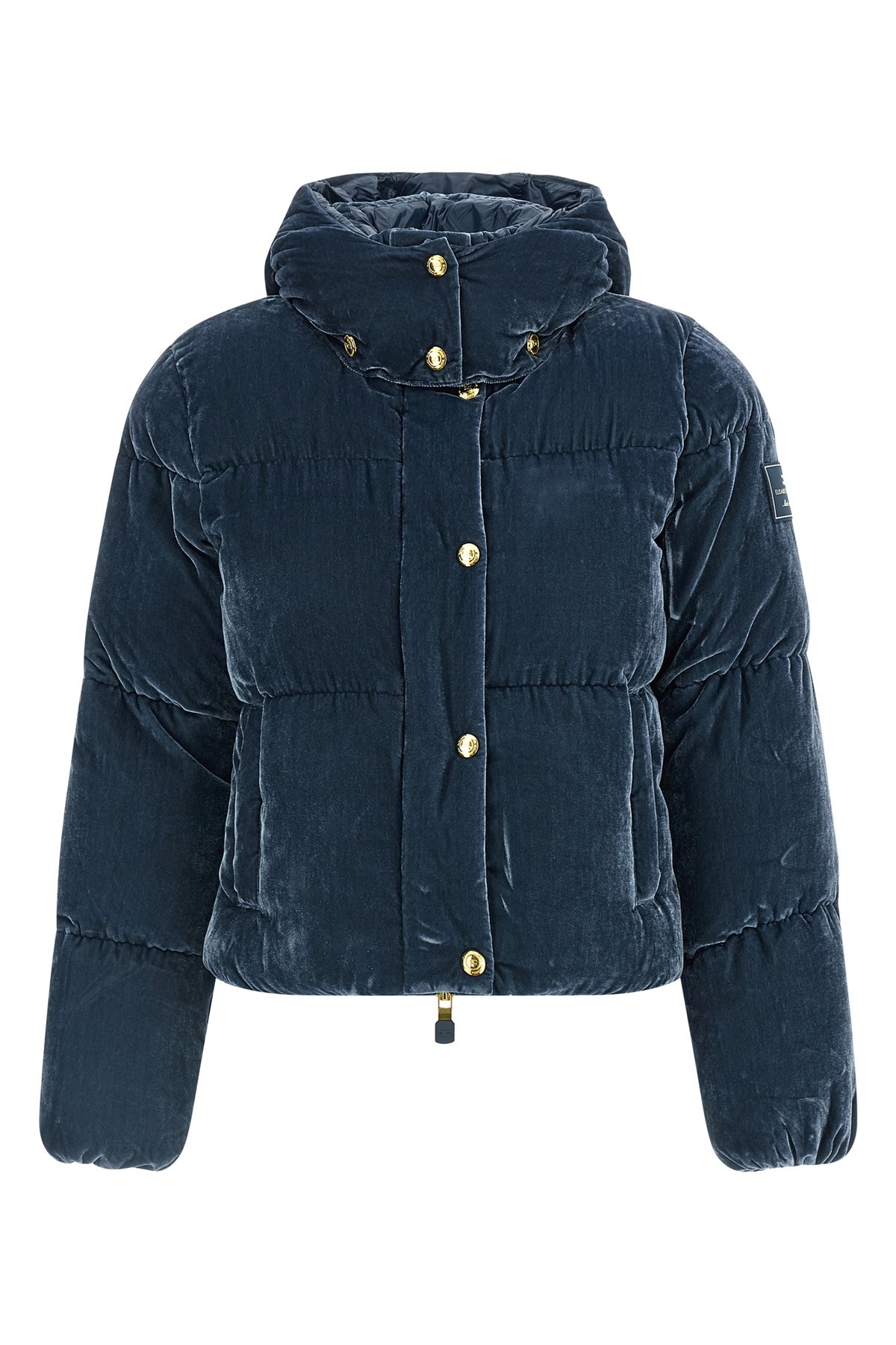 Elisabetta Franchi Velvet Down Jacket In Blue