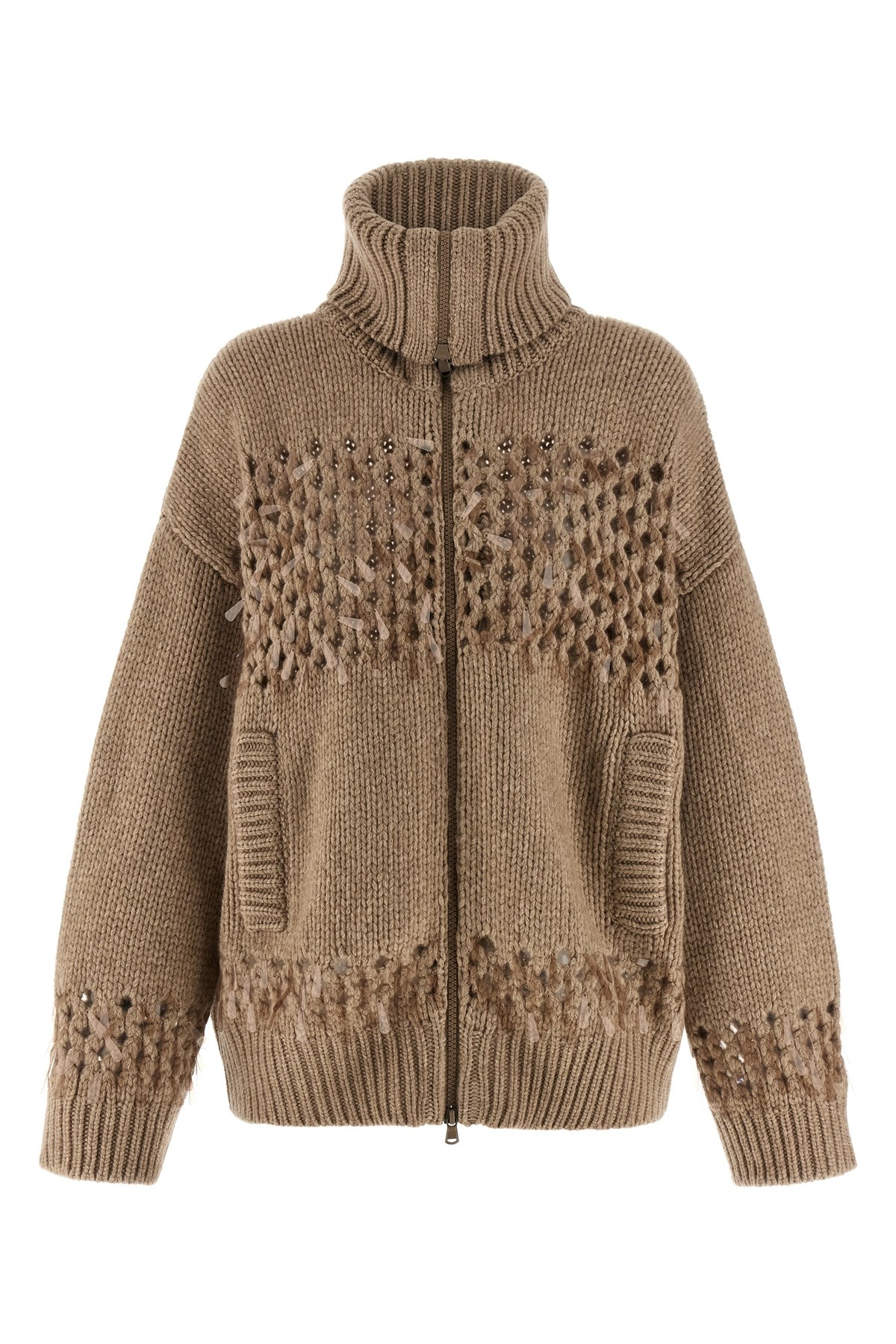 Brunello Cucinelli Drop Sequin Cardigan In Sand
