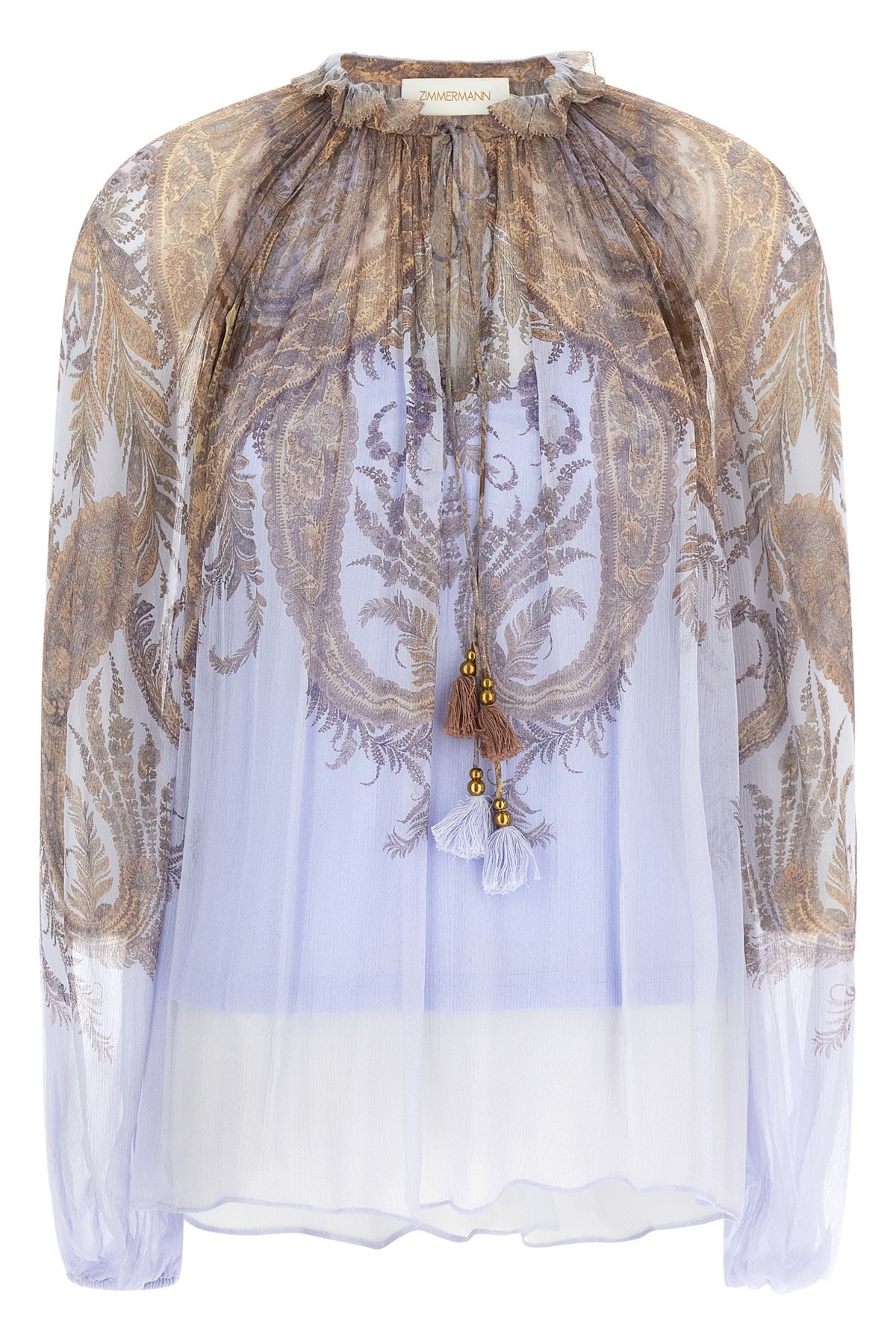 Zimmermann Flowy Gradient Blouse With Ruffled Neckline In Purple