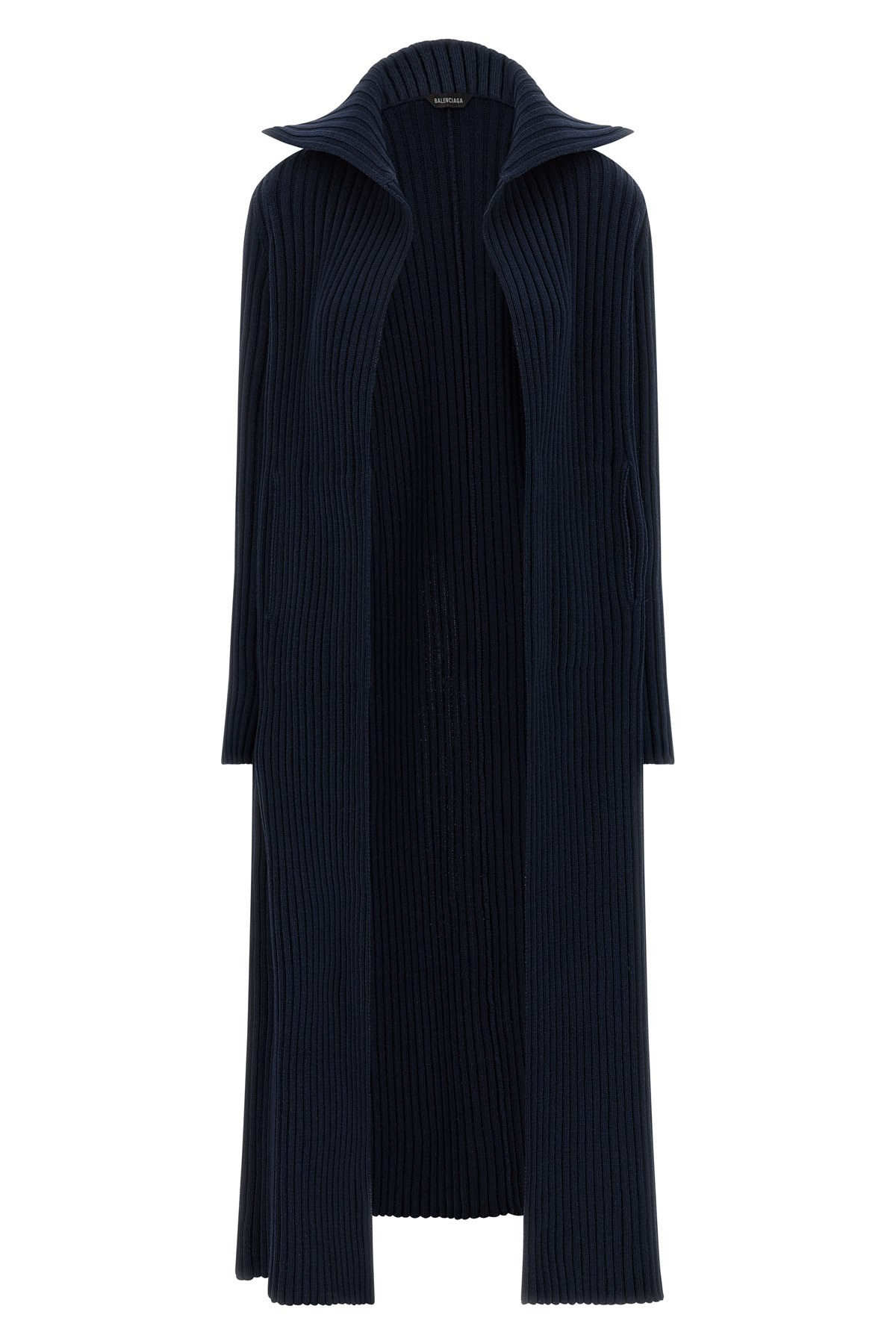 Balenciaga Long Ribbed Cardigan High Collar In Blue