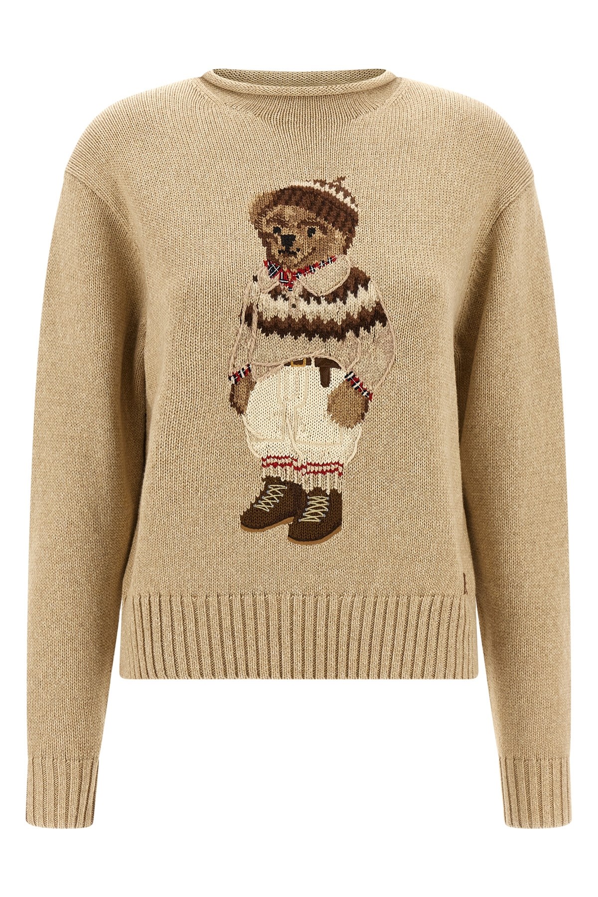 Polo Ralph Lauren Bear Graphic Roll Neck Sweater In Neutral