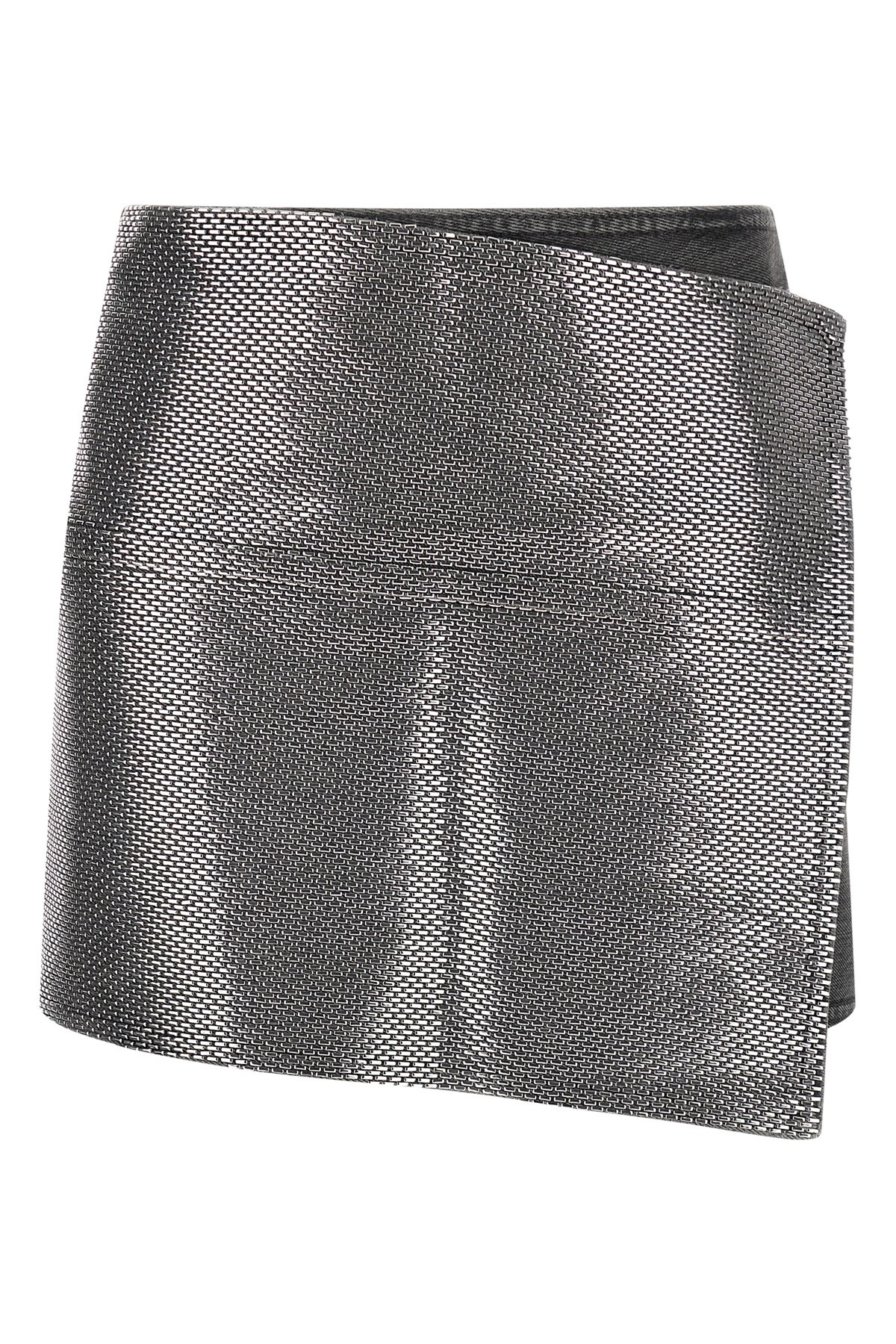 Haikure Asymmetric Metallic Skirt Contrast Patch In Gray