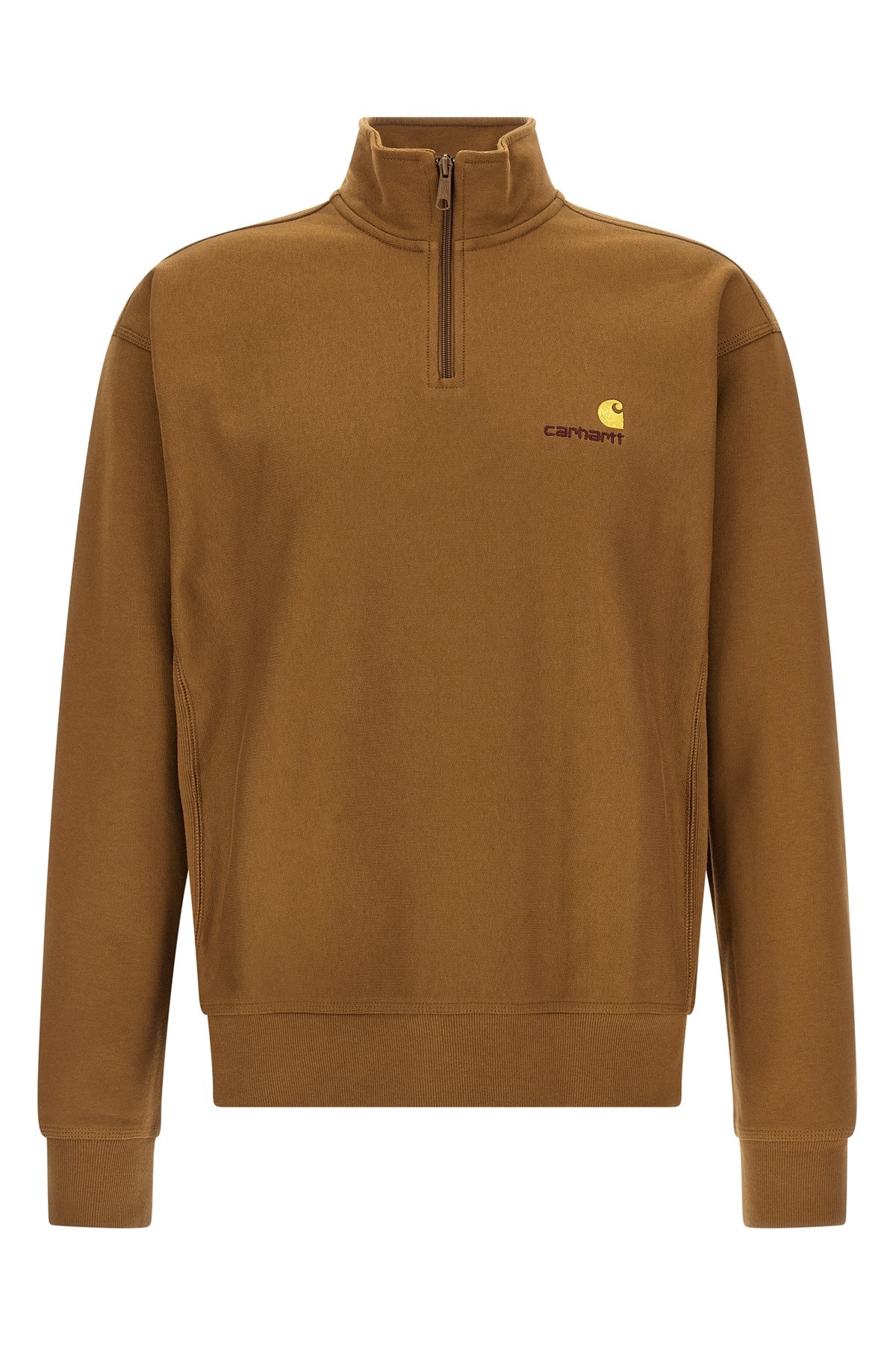 Carhartt Half Zip American Script Sweat Sweatshirt Brown In Brown