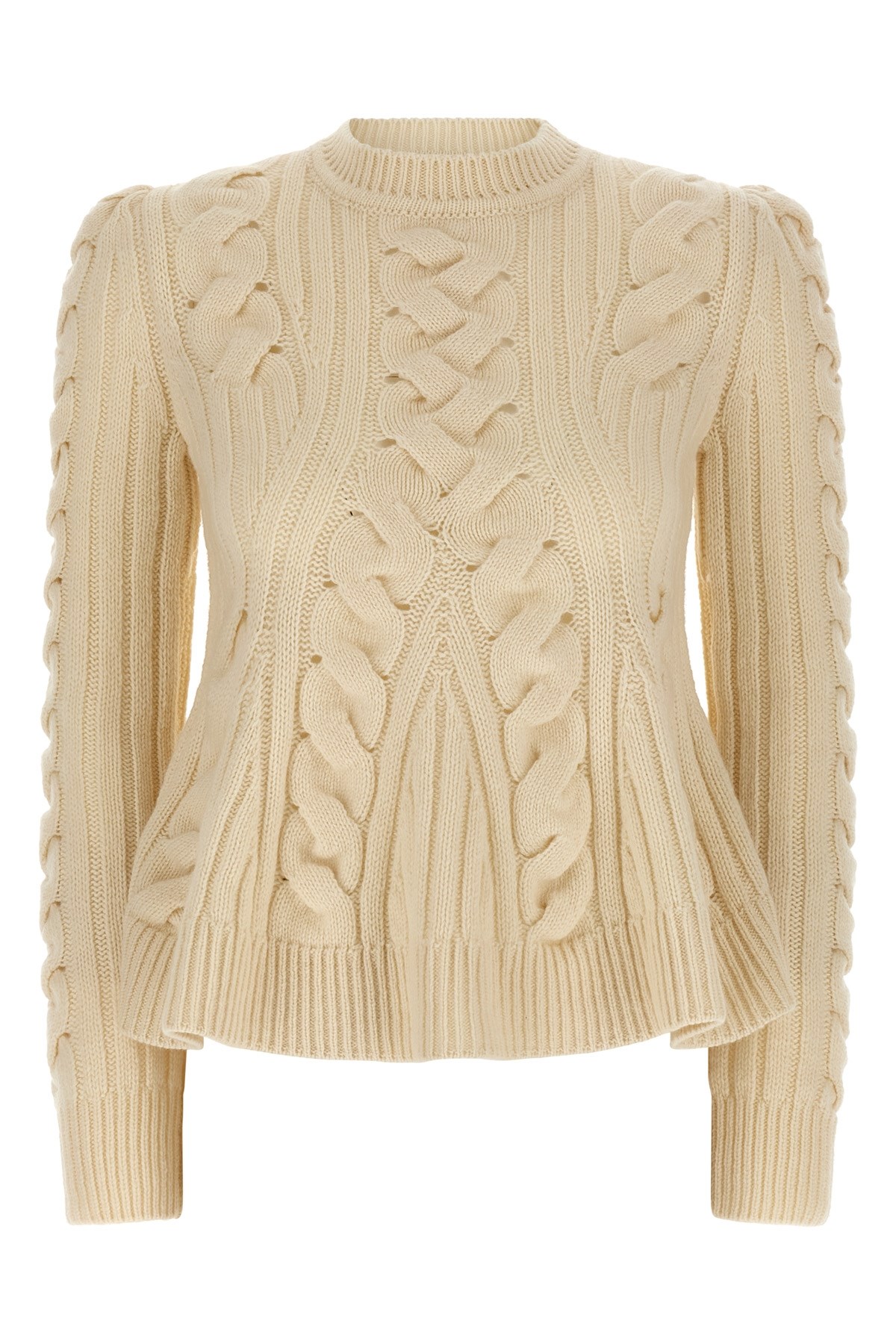 Alexander Mcqueen Wool And Cashmere Cable Sweater Clothing In Neutral
