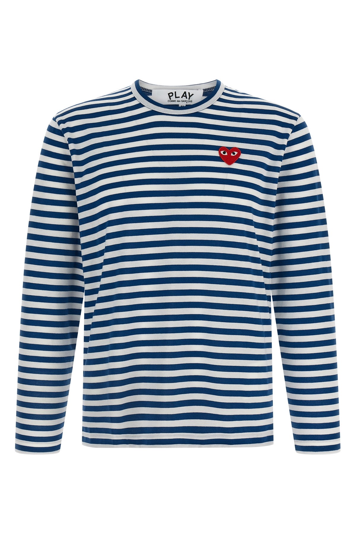 Comme Des Garçons Play Striped Long Sleeve Crew Neck T-shirt In Blue