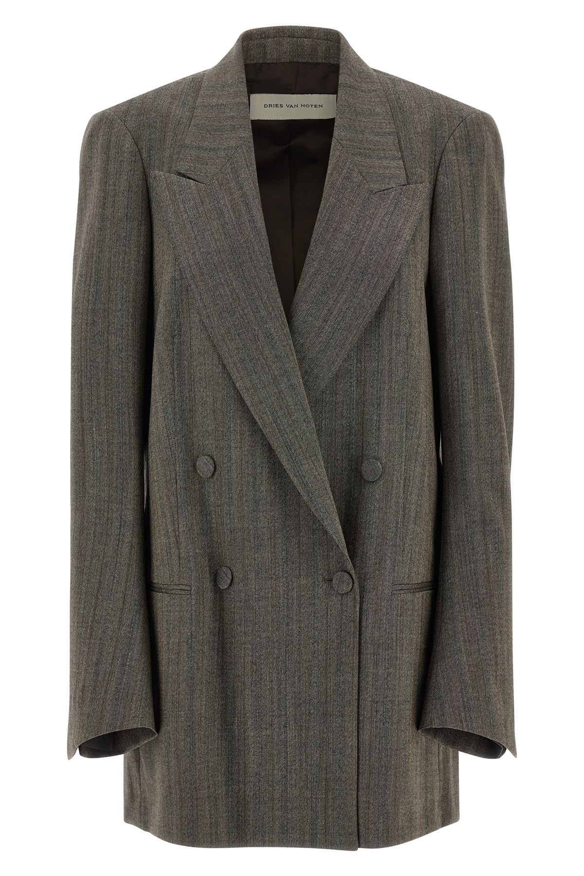 Dries Van Noten Tailored Double-breasted Blazer With Pinstripe Detail In Gray